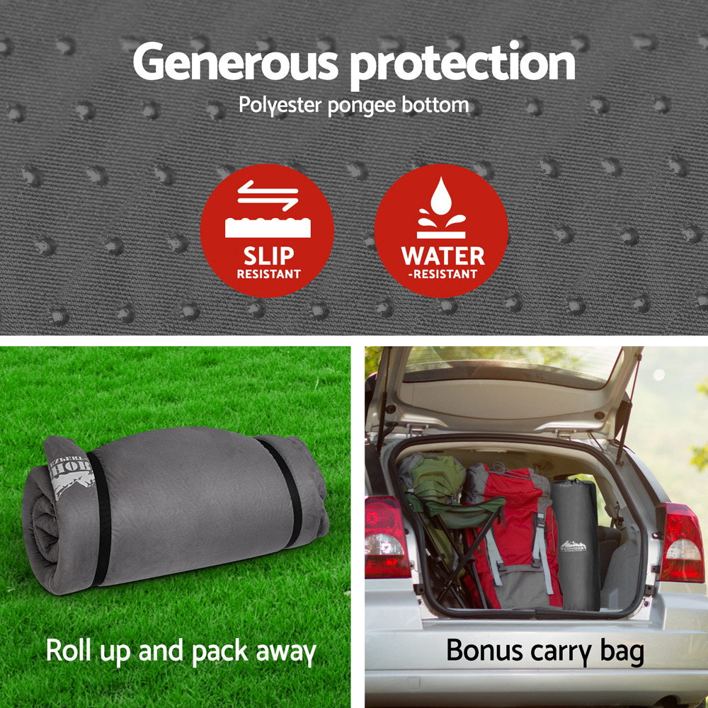Double Self Inflating Camping Mat 10cm Thick Suede Top - Grey