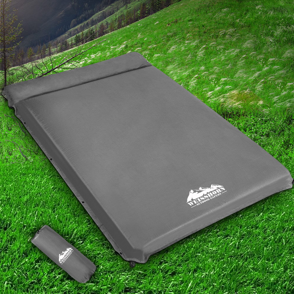 Double Self Inflating Camping Mat 10cm Thick Suede Top - Grey