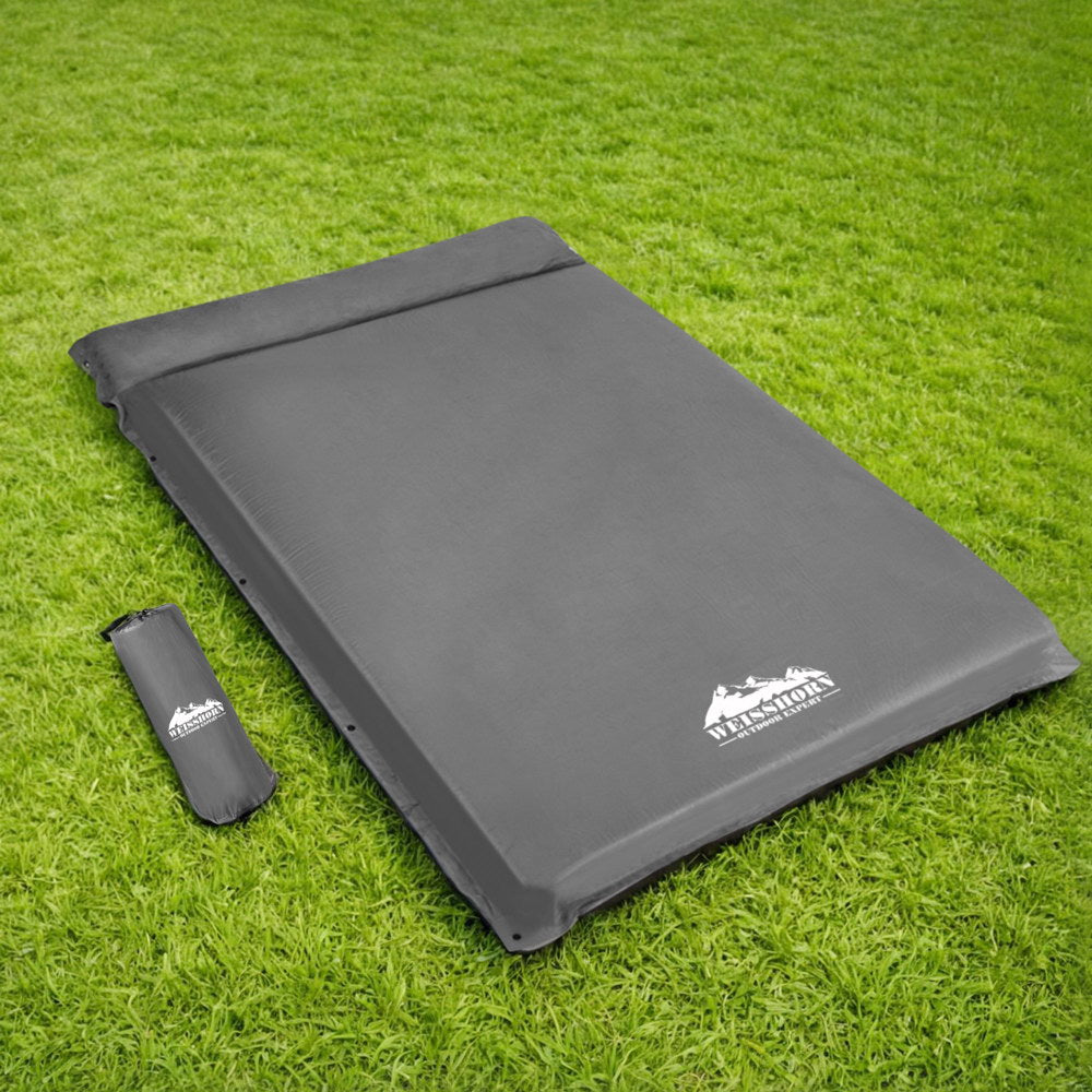 Double Self Inflating Camping Mat 10cm Thick Suede Top - Grey