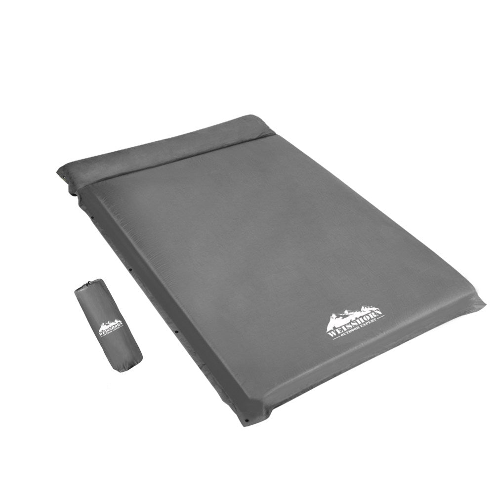 Double Self Inflating Camping Mat 10cm Thick Suede Top - Grey