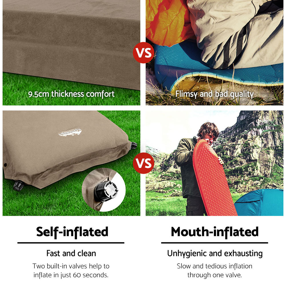Self Inflating Mattress Camping Sleeping Mat Air Bed Single Coffee