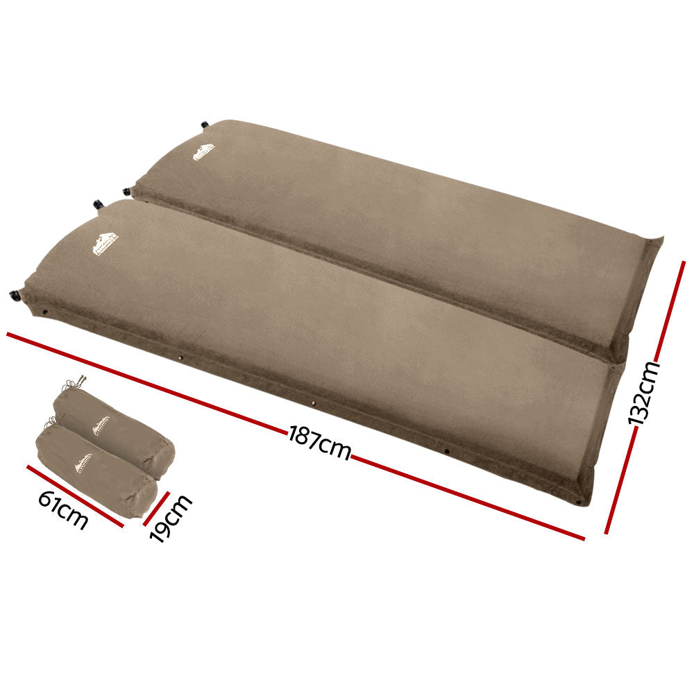 Self Inflating Mattress Camping Sleeping Mat Air Bed Double Set Coffee
