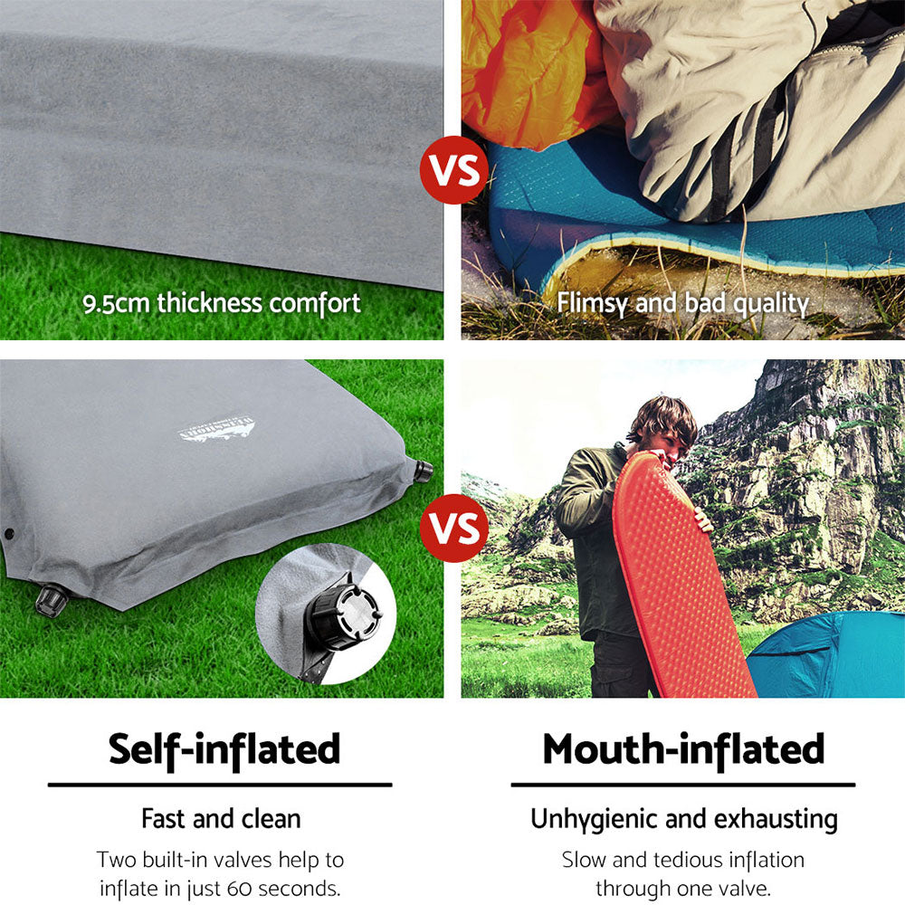 Self Inflating Mattress Camping Sleeping Mat Air Bed Double Set Grey