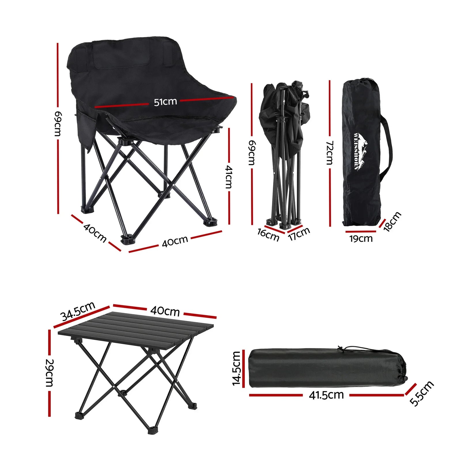 3pc Camping Table Chair Set Outdoor Folding Aluminium Portable Picnic
