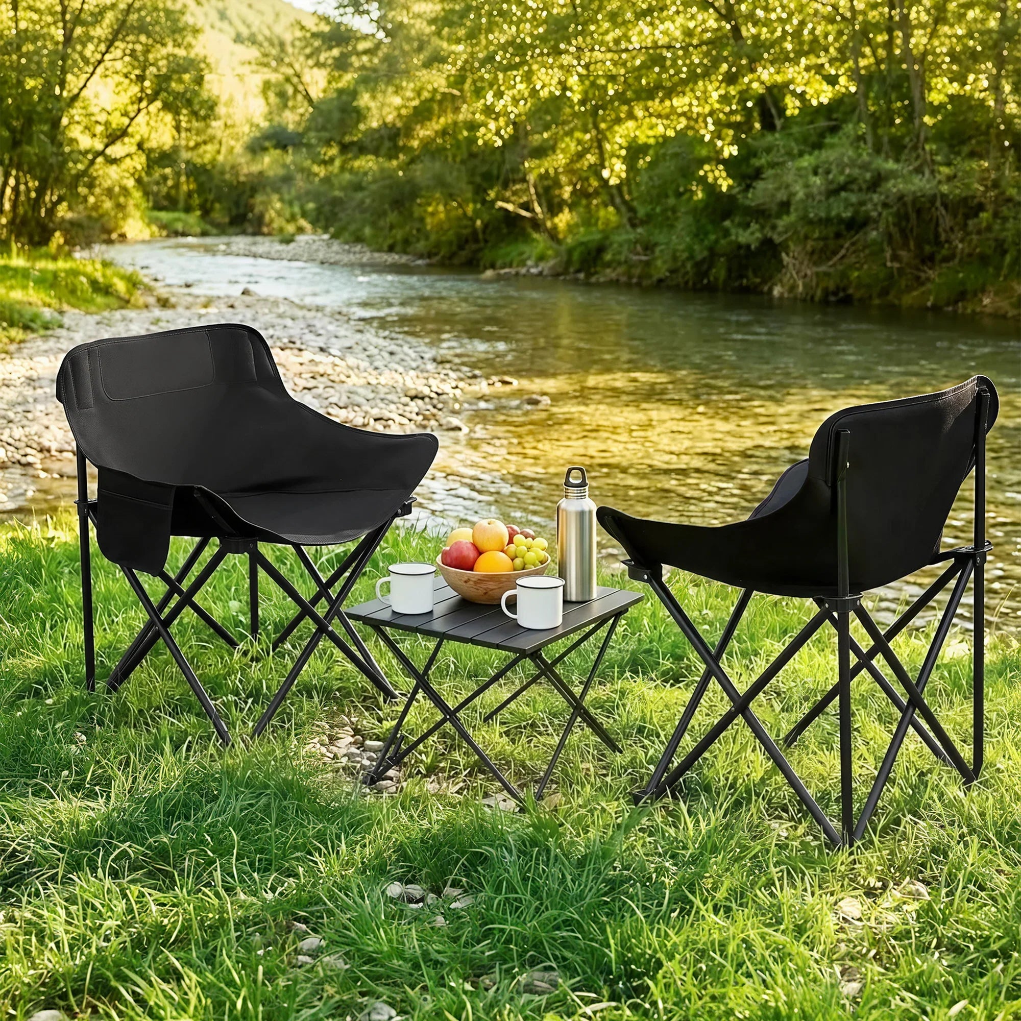3pc Camping Table Chair Set Outdoor Folding Aluminium Portable Picnic