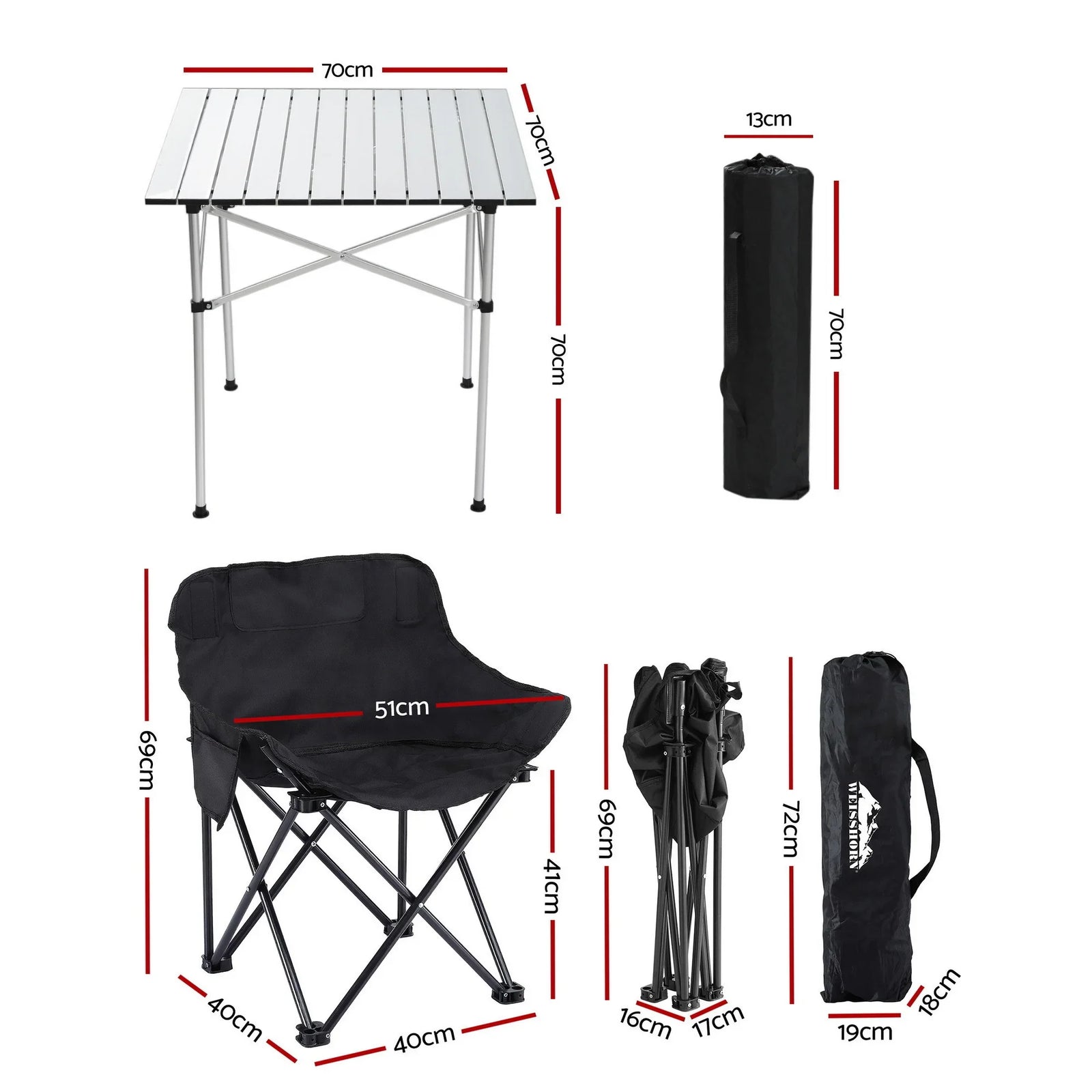 3pc Camping Table Chair Set Outdoor Folding Aluminium Portable Picnic