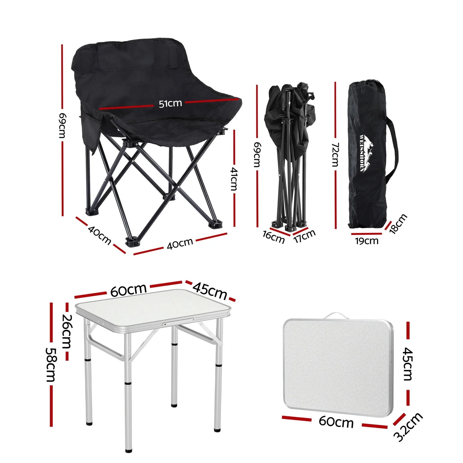 3pc Camping Table Chair Set Outdoor Folding Aluminium Portable Picnic
