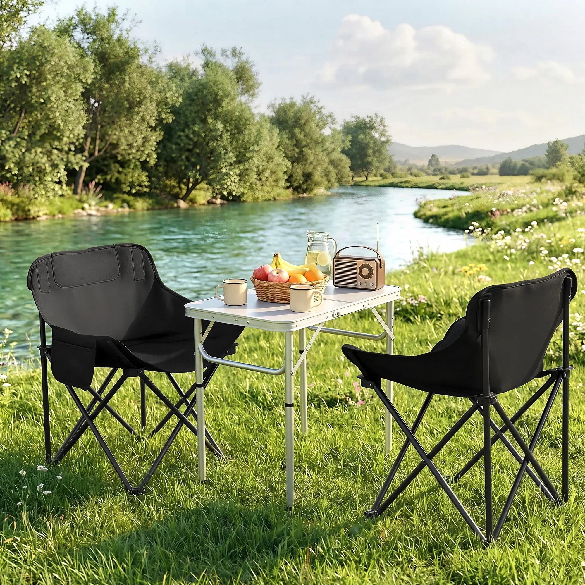 3pc Camping Table Chair Set Outdoor Folding Aluminium Portable Picnic