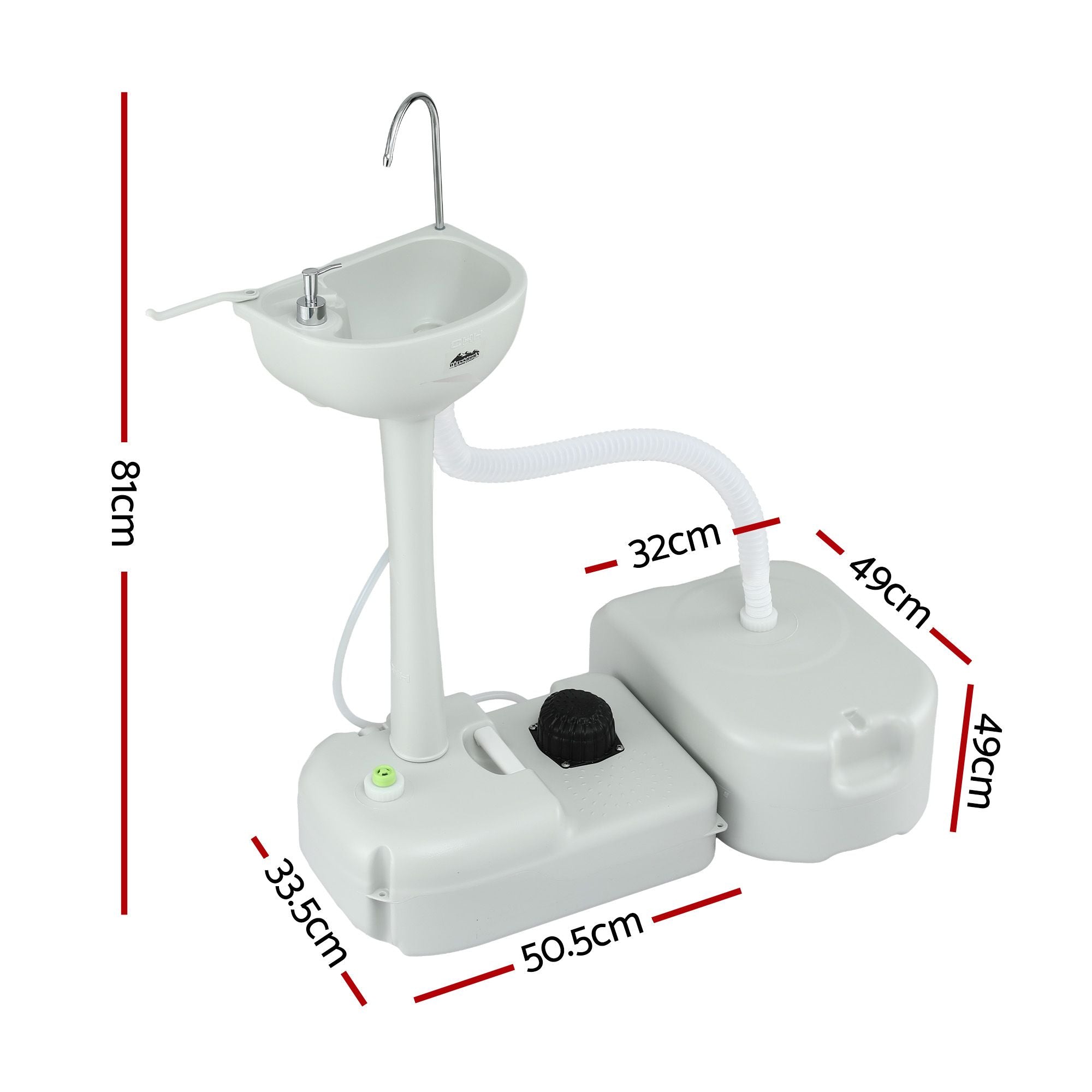 Portable Sink Wash Basin – 43L, Foot Pump, Waste Tank, Wheels, Soap & Towel Holder