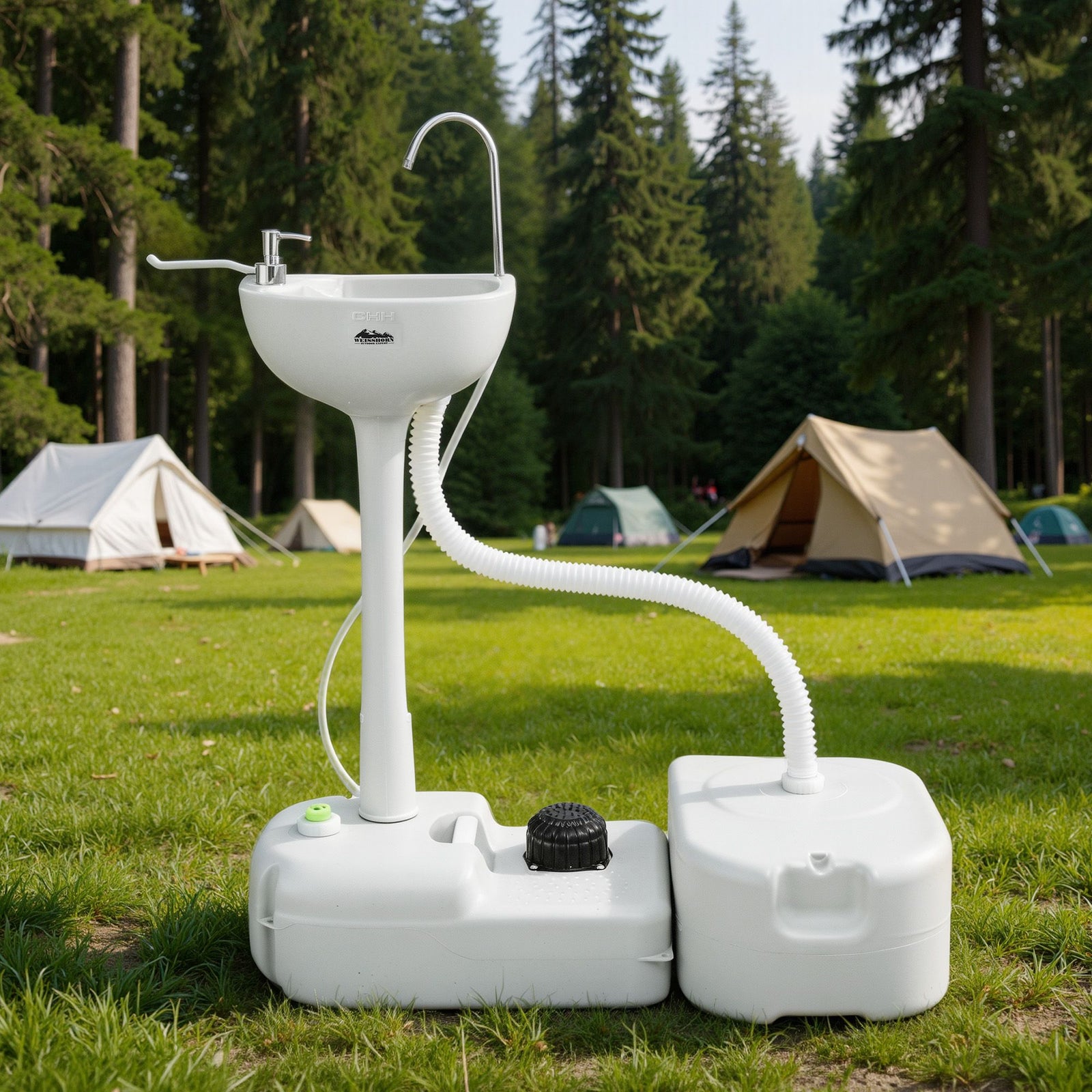 Portable Sink Wash Basin – 43L, Foot Pump, Waste Tank, Wheels, Soap & Towel Holder
