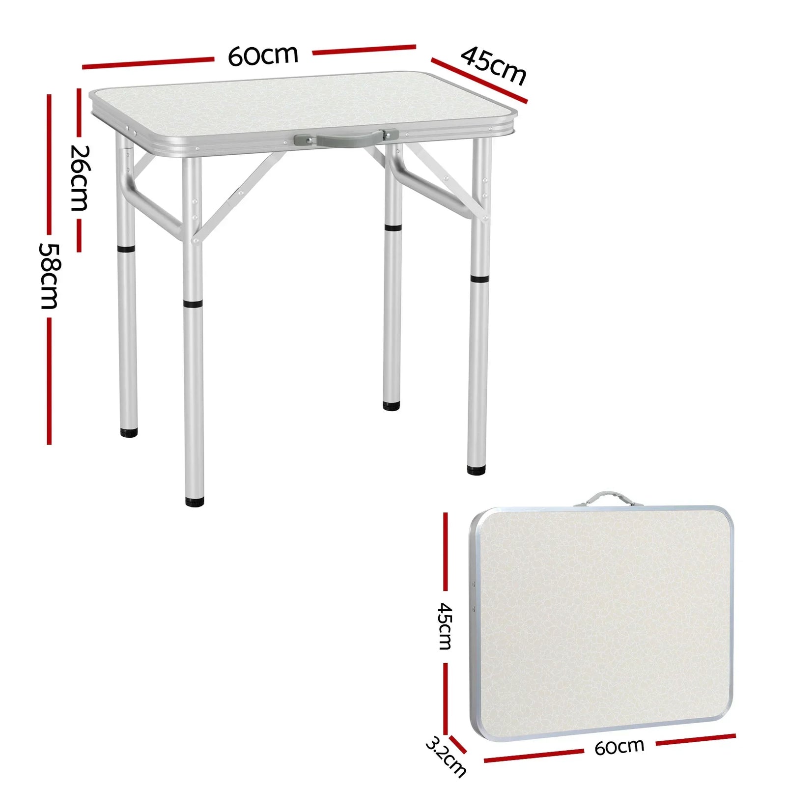 Folding Camping Table 60cm – Aluminium Portable Adjustable Height Outdoor