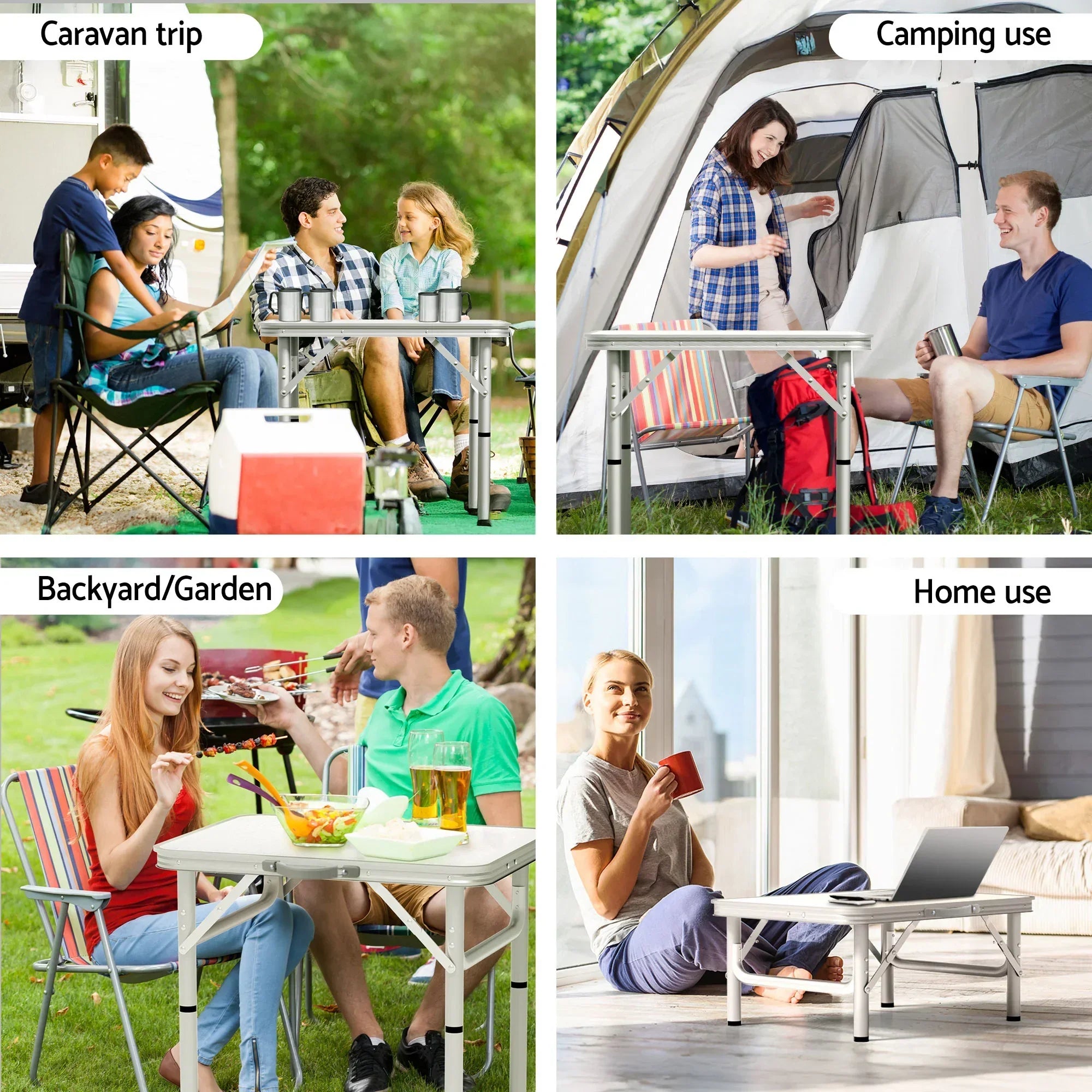 Folding Camping Table 60cm – Aluminium Portable Adjustable Height Outdoor