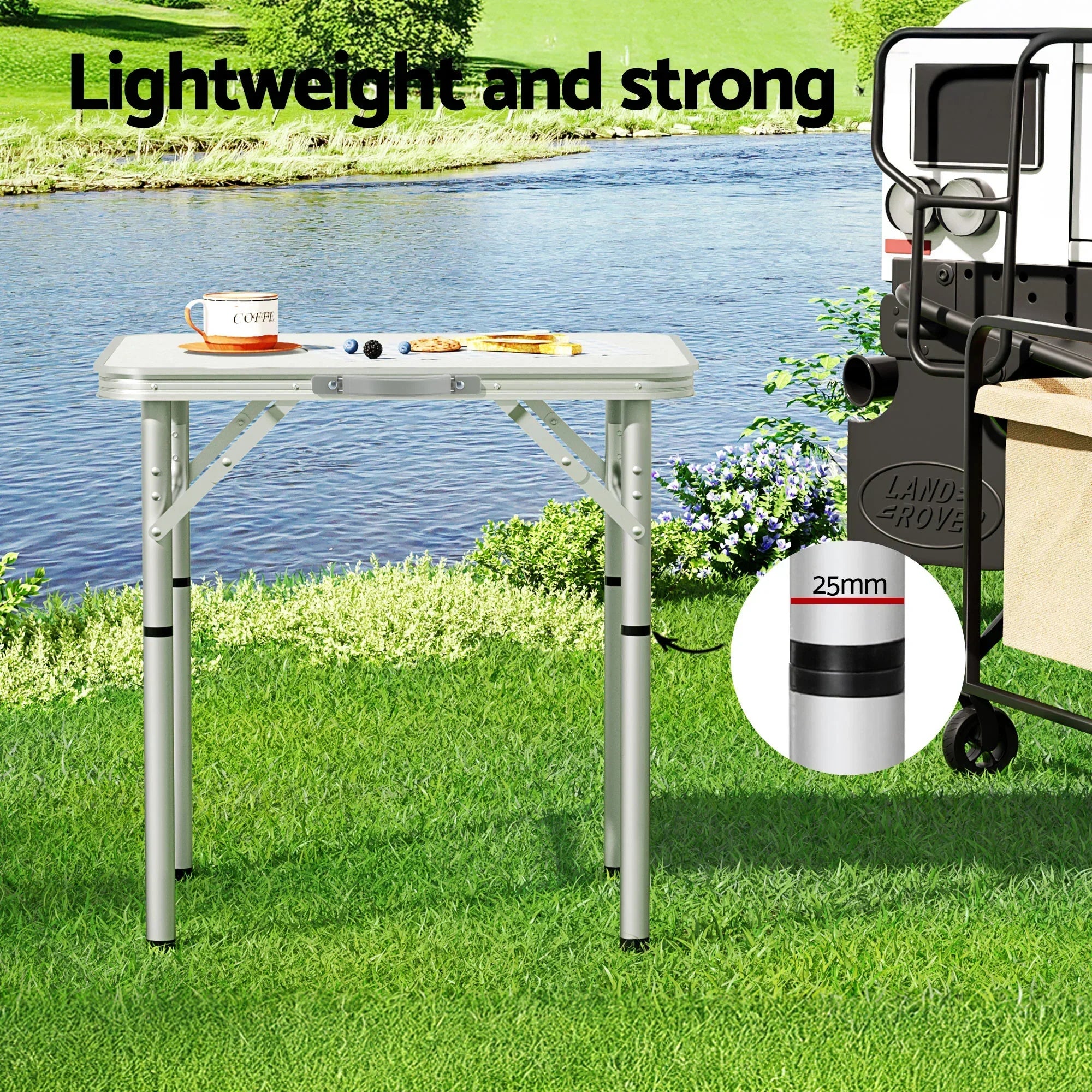 Folding Camping Table 60cm – Aluminium Portable Adjustable Height Outdoor