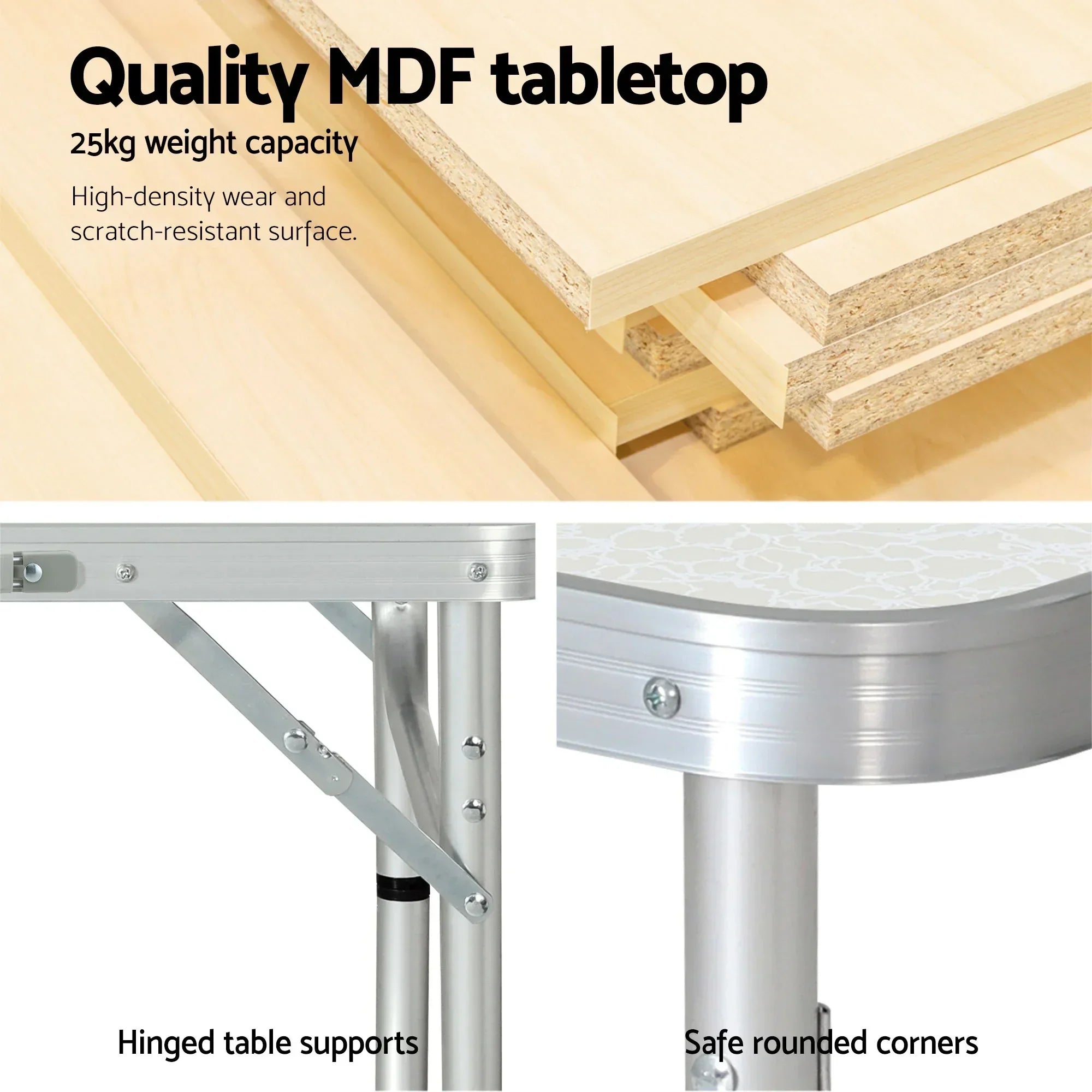 Folding Camping Table 60cm – Aluminium Portable Adjustable Height Outdoor