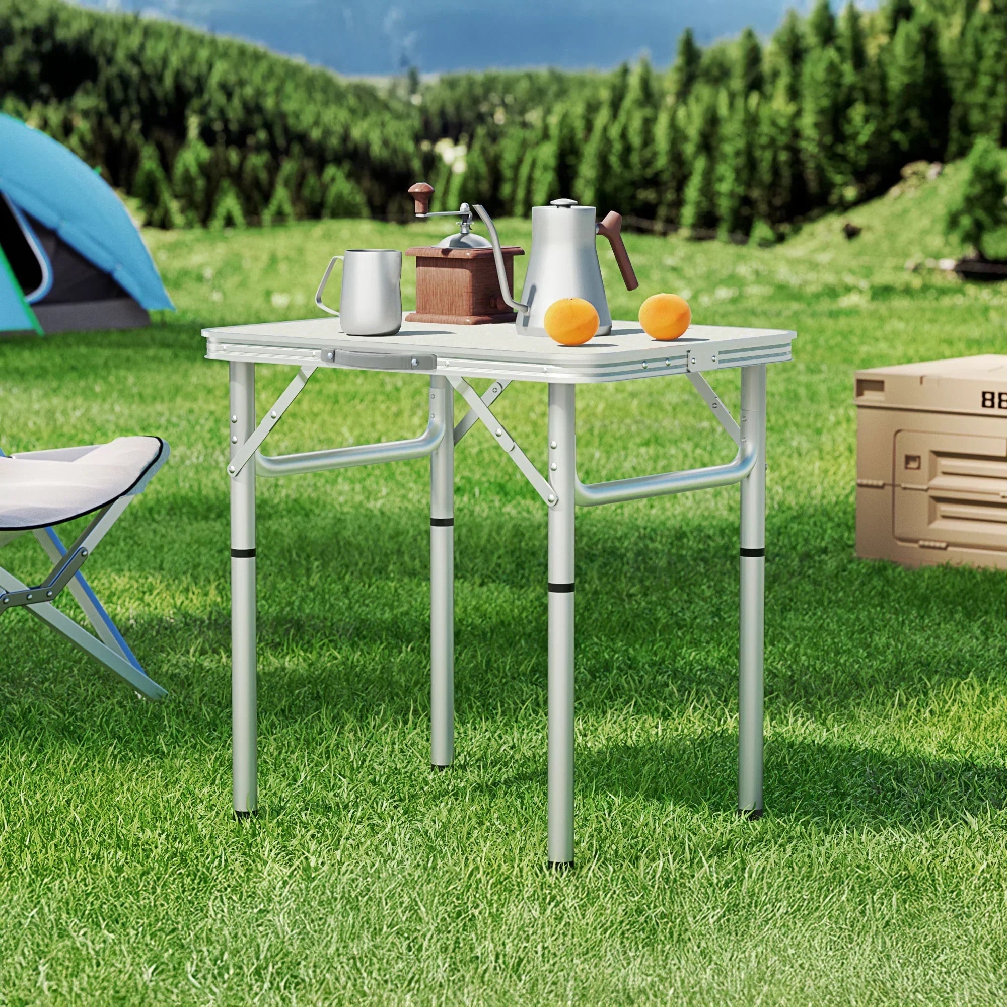Folding Camping Table 60cm – Aluminium Portable Adjustable Height Outdoor