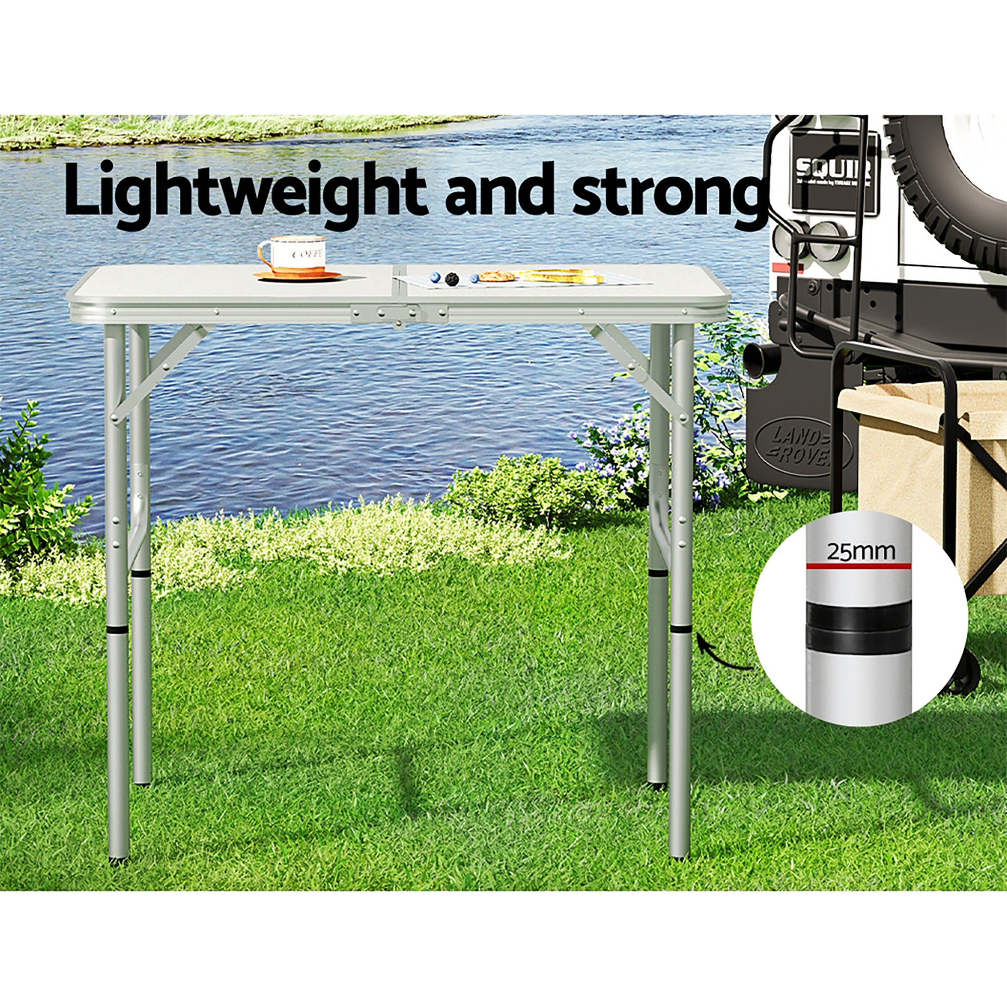 Folding Camping Table – 90cm Aluminium, Adjustable Height, Portable, 30kg Load