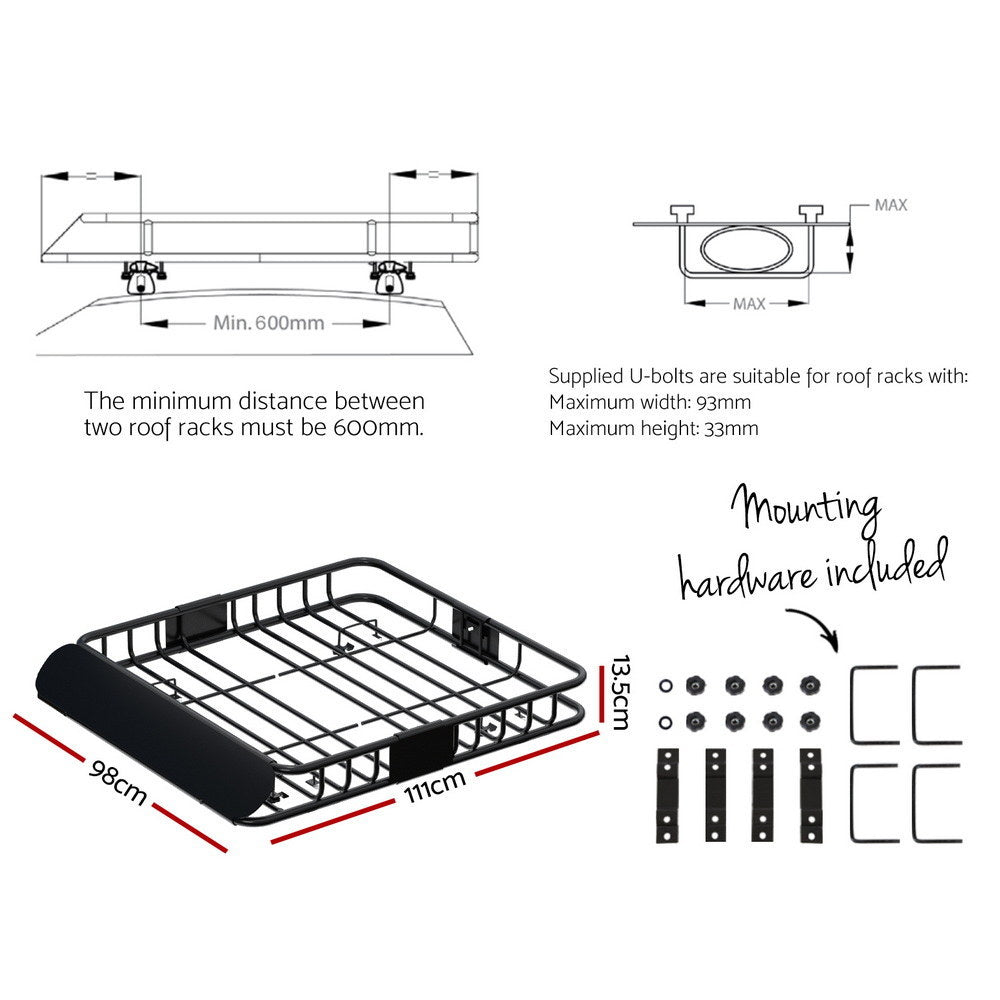 Universal Car Roof Rack Basket Luggage Vehicle Cargo Carrier 111cm Black