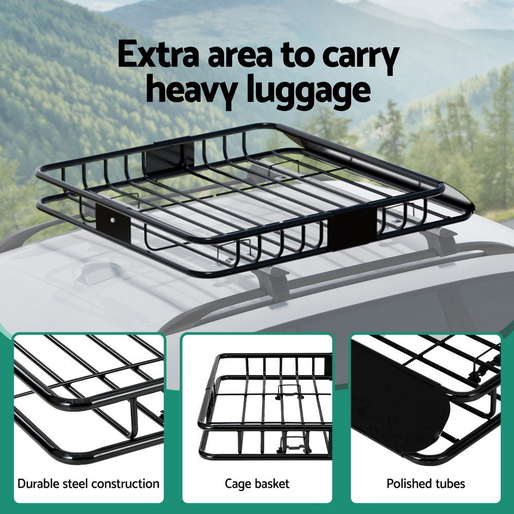 Universal Car Roof Rack Basket Luggage Vehicle Cargo Carrier 111cm Black