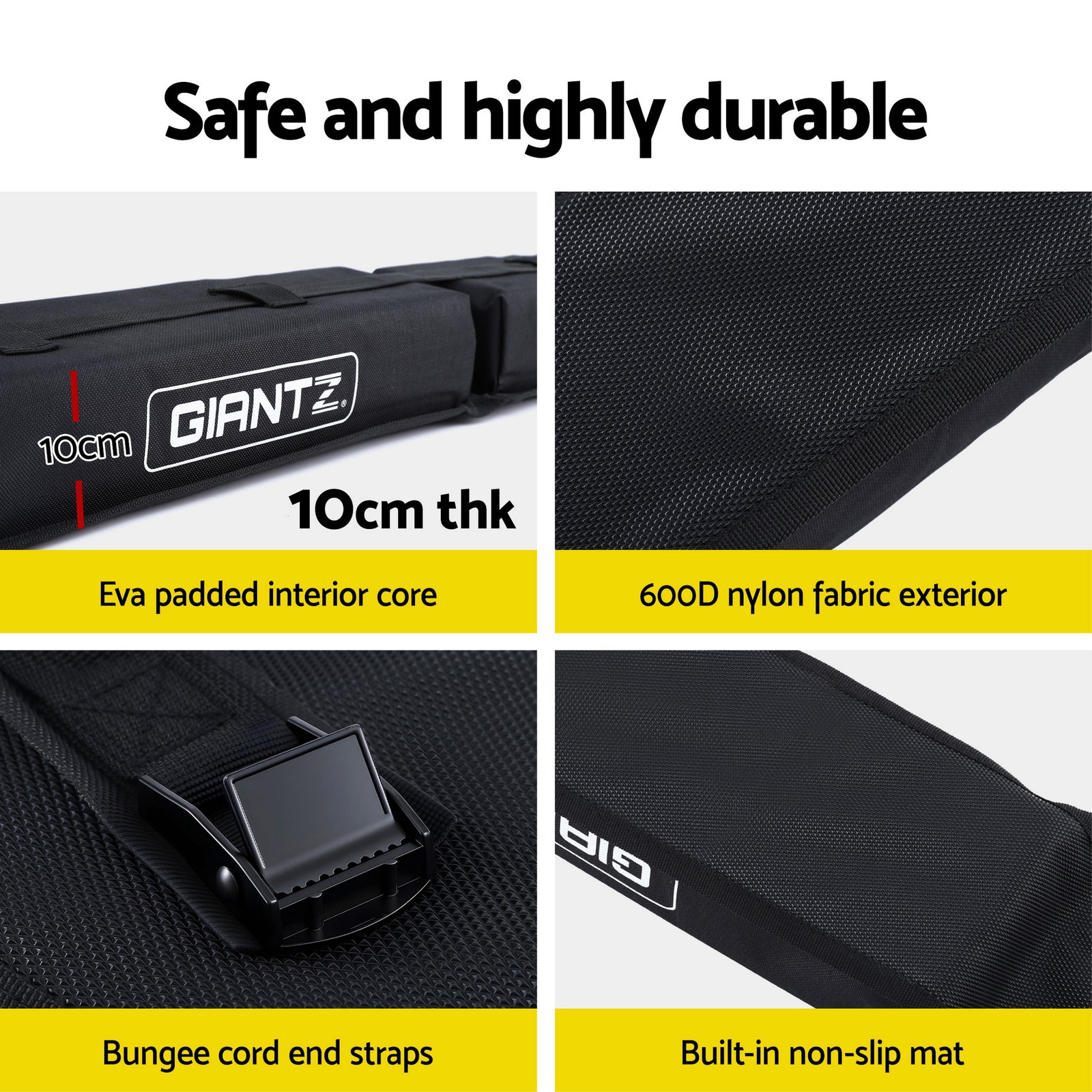 Kayak Roof Rack for Car, Universal Soft Roof Rack Pads for Surfboard SUP Canoe, Roof Bars for SUV Sedan without Side Rails, Portable Cross Bars with 4.5m Tie Down Straps & Ropes, 80kg Capacity