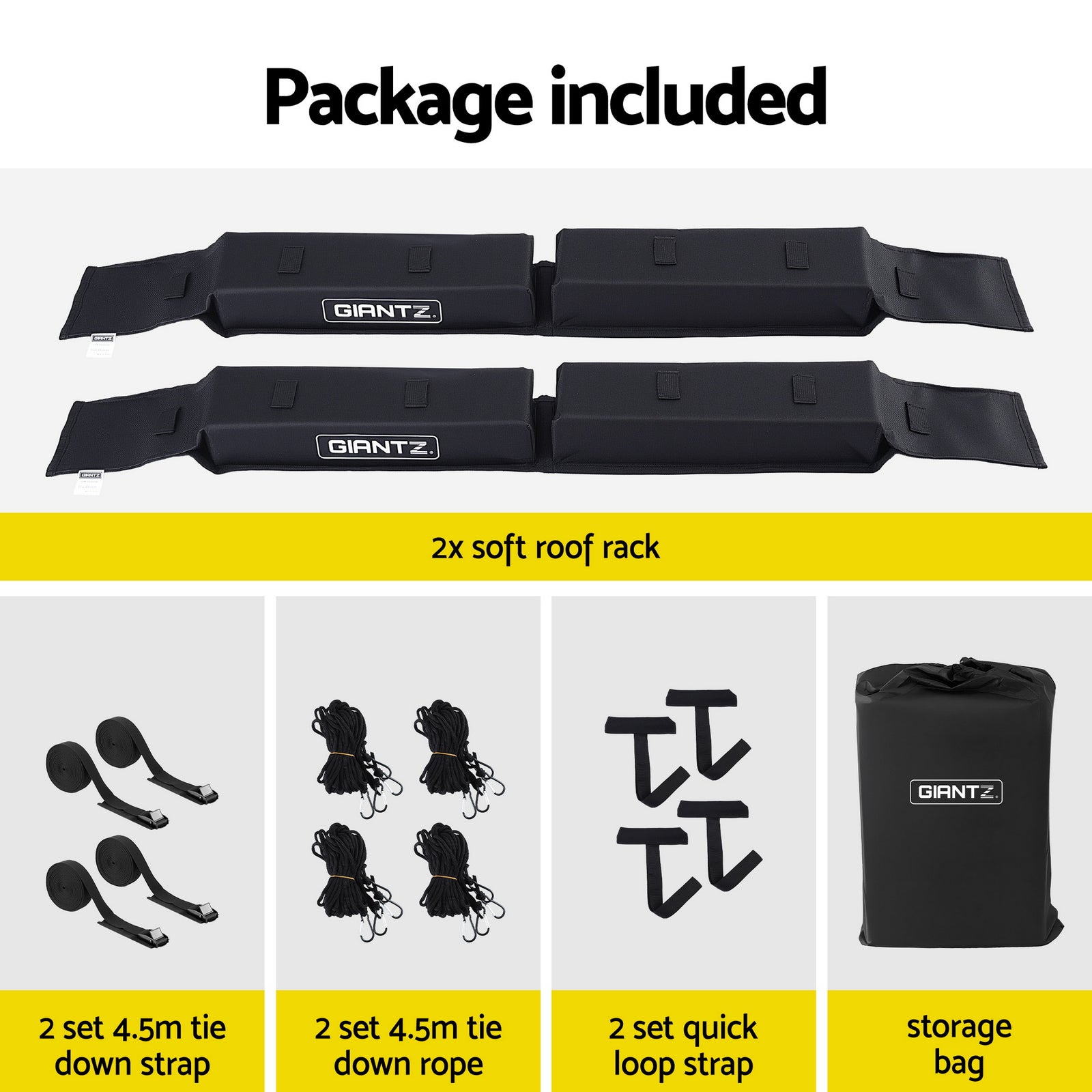 Kayak Roof Rack for Car, Universal Soft Roof Rack Pads for Surfboard SUP Canoe, Roof Bars for SUV Sedan without Side Rails, Portable Cross Bars with 4.5m Tie Down Straps & Ropes, 80kg Capacity