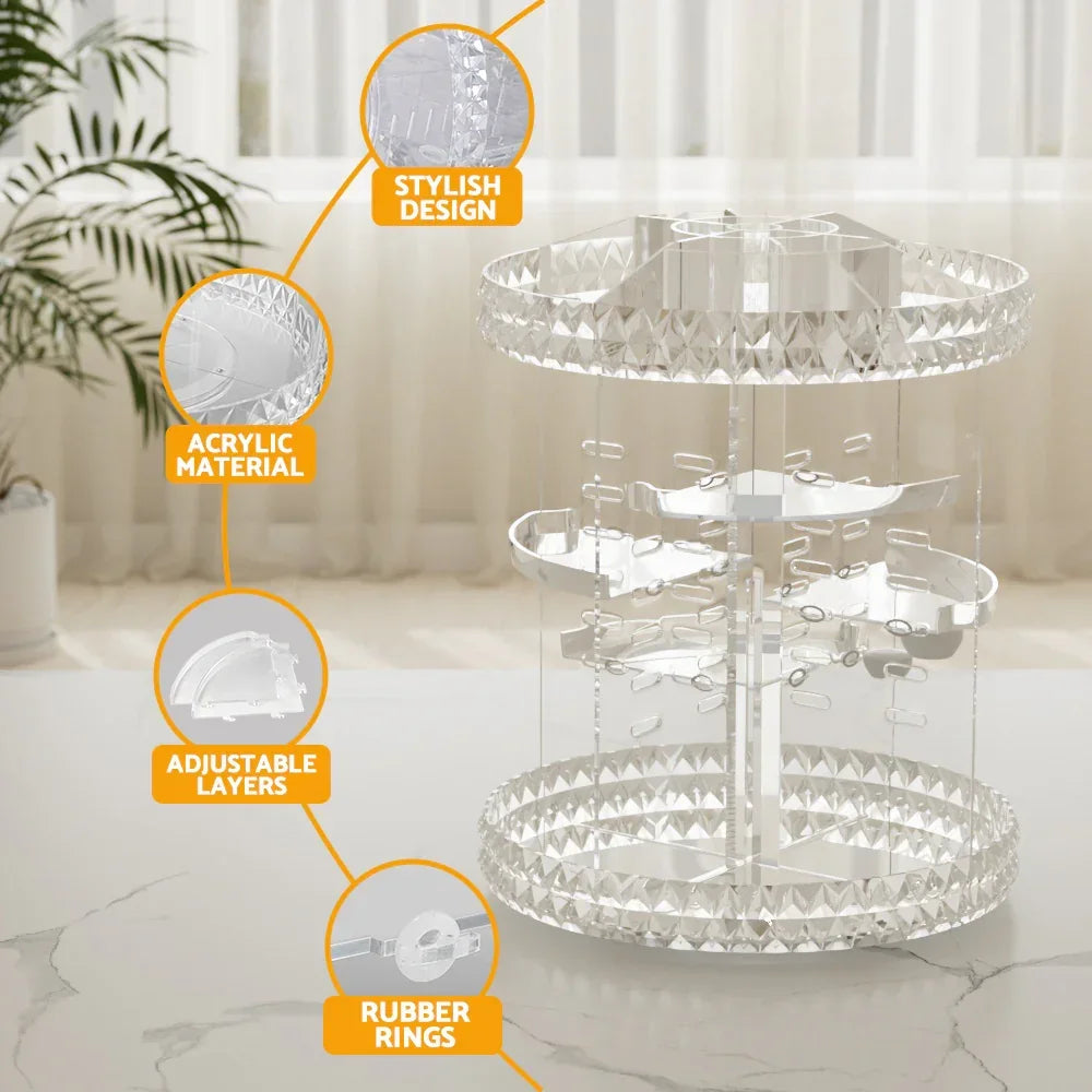 Makeup Case Acrylic Rotating Cosmetic Organizer Storage Display Holder