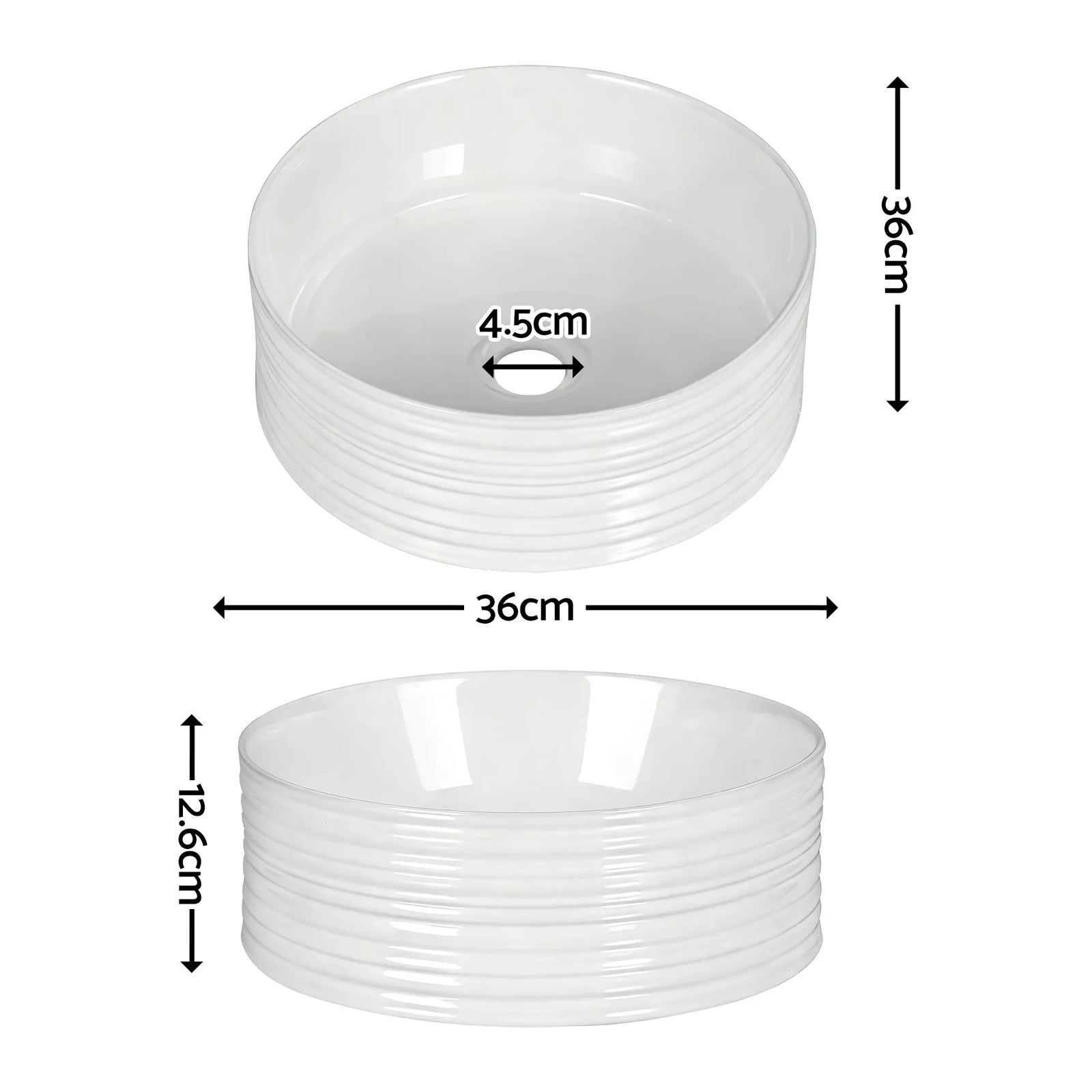 Bathroom Basin Vanity Sink Vessel Ceramic White Round Countertop 36cm