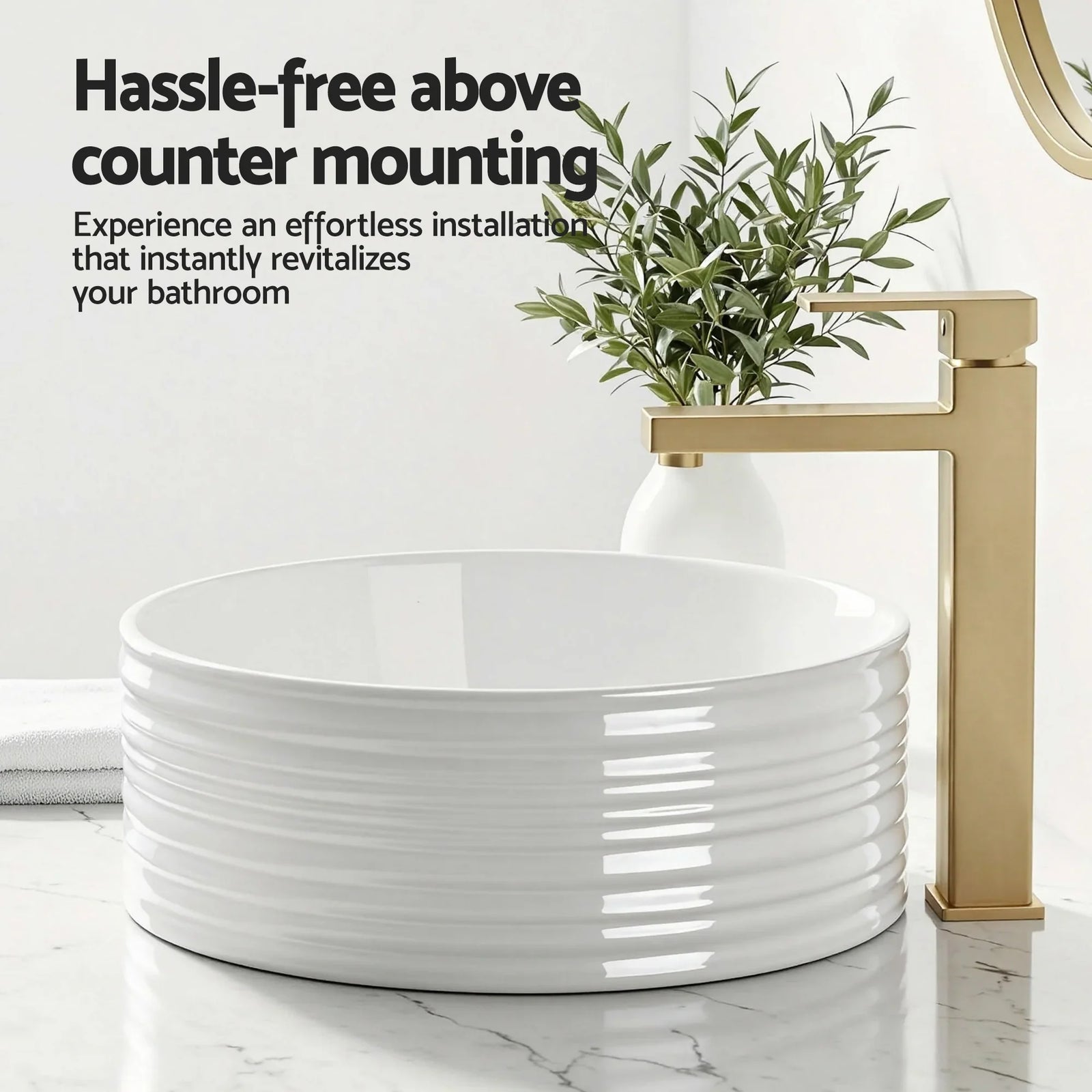 Bathroom Basin Vanity Sink Vessel Ceramic White Round Countertop 36cm