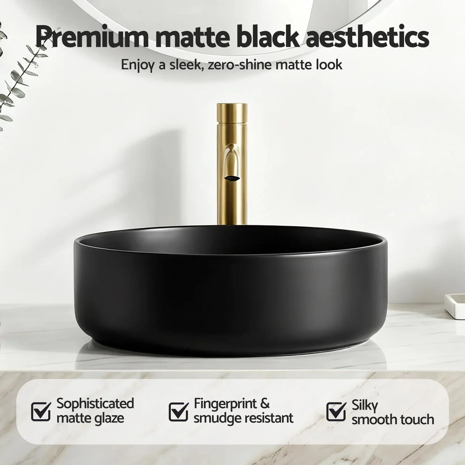 Bathroom Basin Ceramic Vanity Sink Vessel Bowl Wash Matte Black Round Countertop