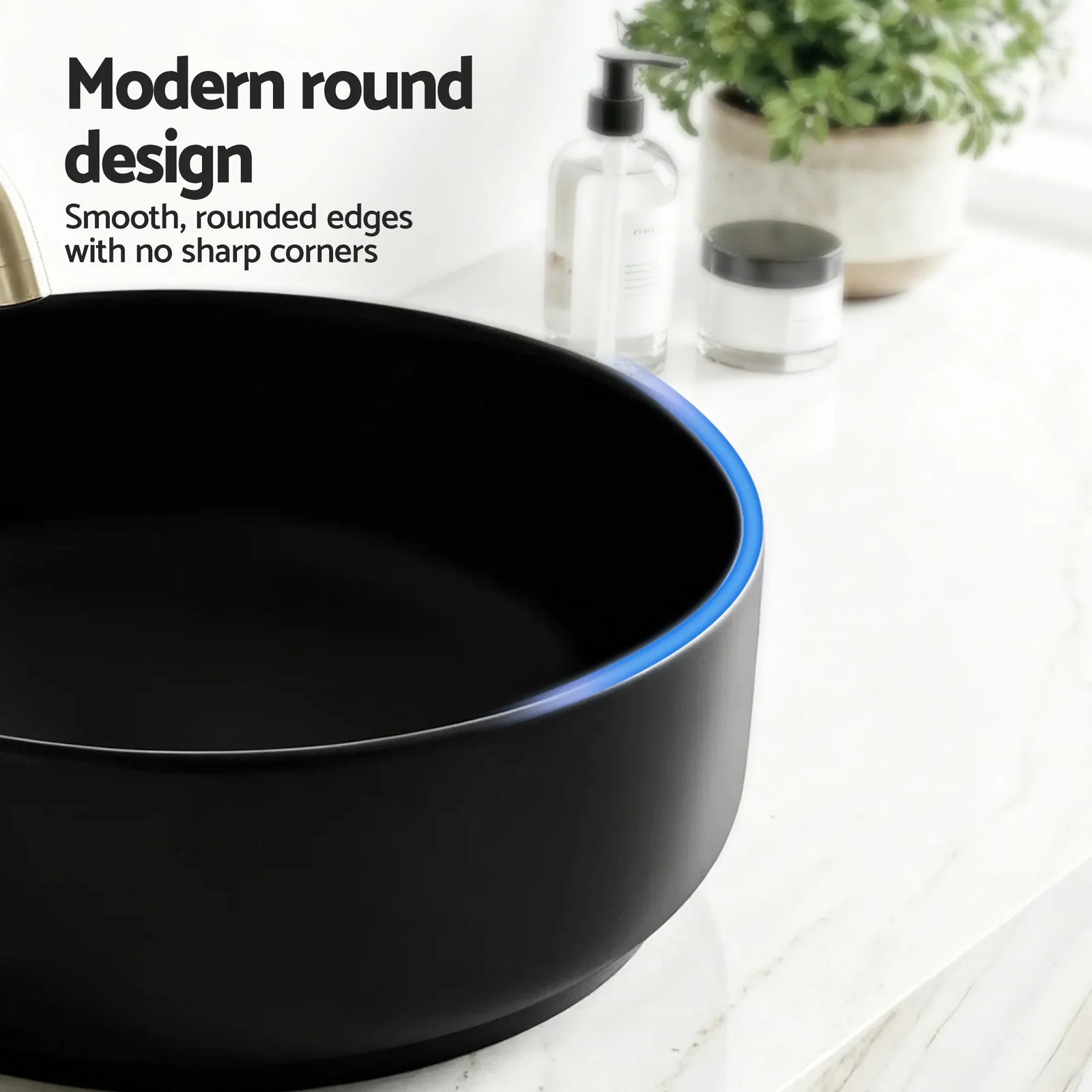 Bathroom Basin Ceramic Vanity Sink Vessel Bowl Wash Matte Black Round Countertop