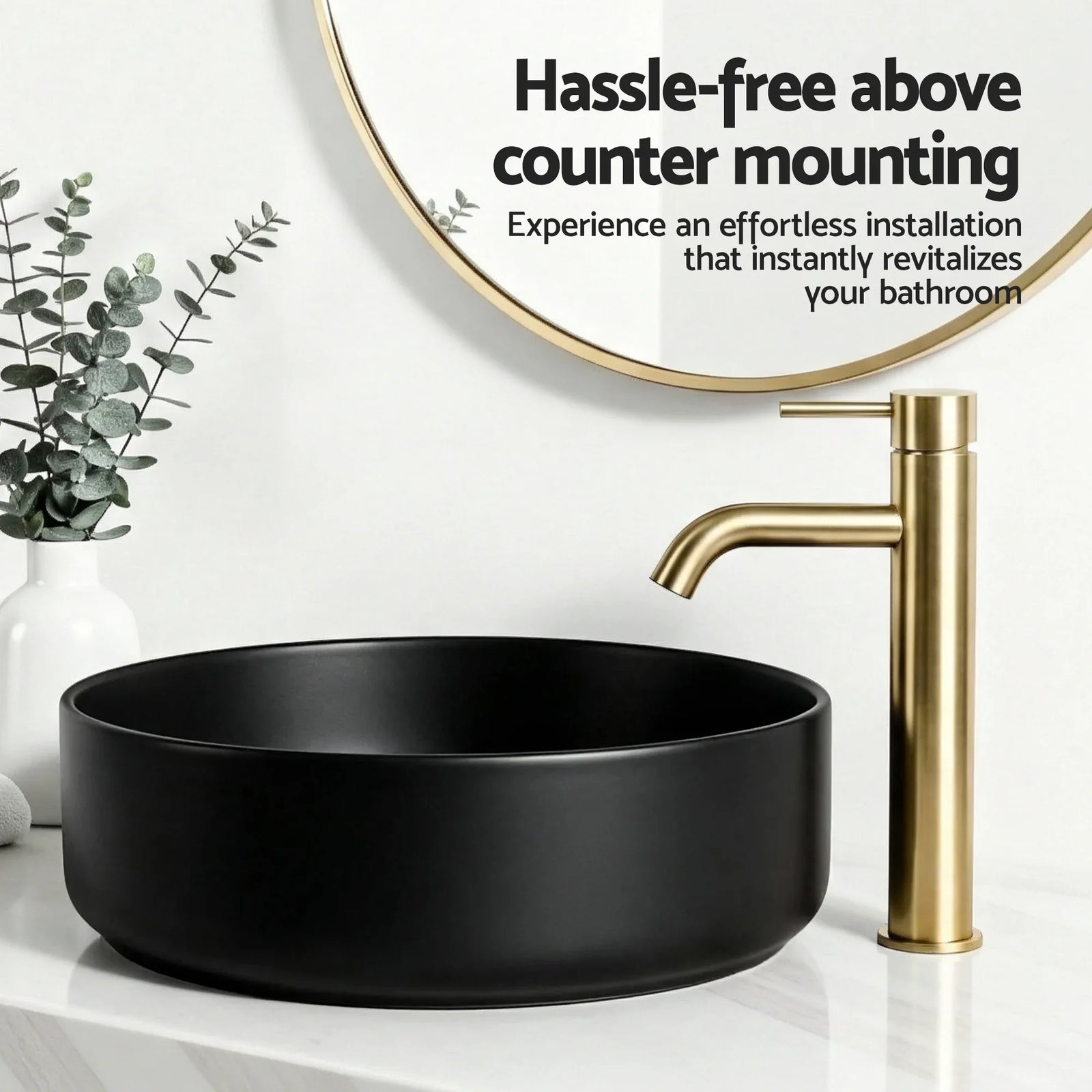 Bathroom Basin Ceramic Vanity Sink Vessel Bowl Wash Matte Black Round Countertop