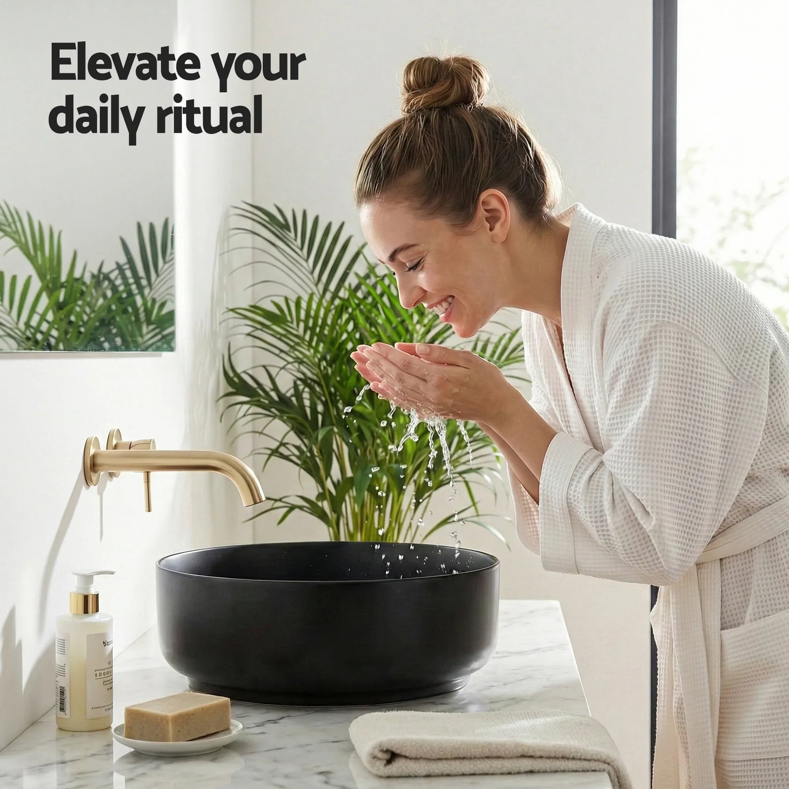 Bathroom Basin Ceramic Vanity Sink Vessel Bowl Wash Matte Black Round Countertop