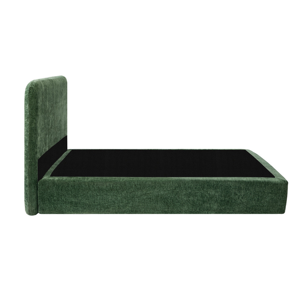 Double Compressed Bed Frame with Headboard Chenille Green