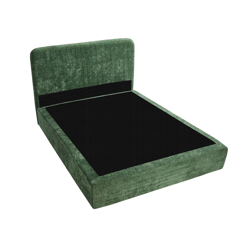 Double Compressed Bed Frame with Headboard Chenille Green