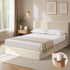 Double Upholstered Fabric Bed Frame Metal Base Chenille Beige