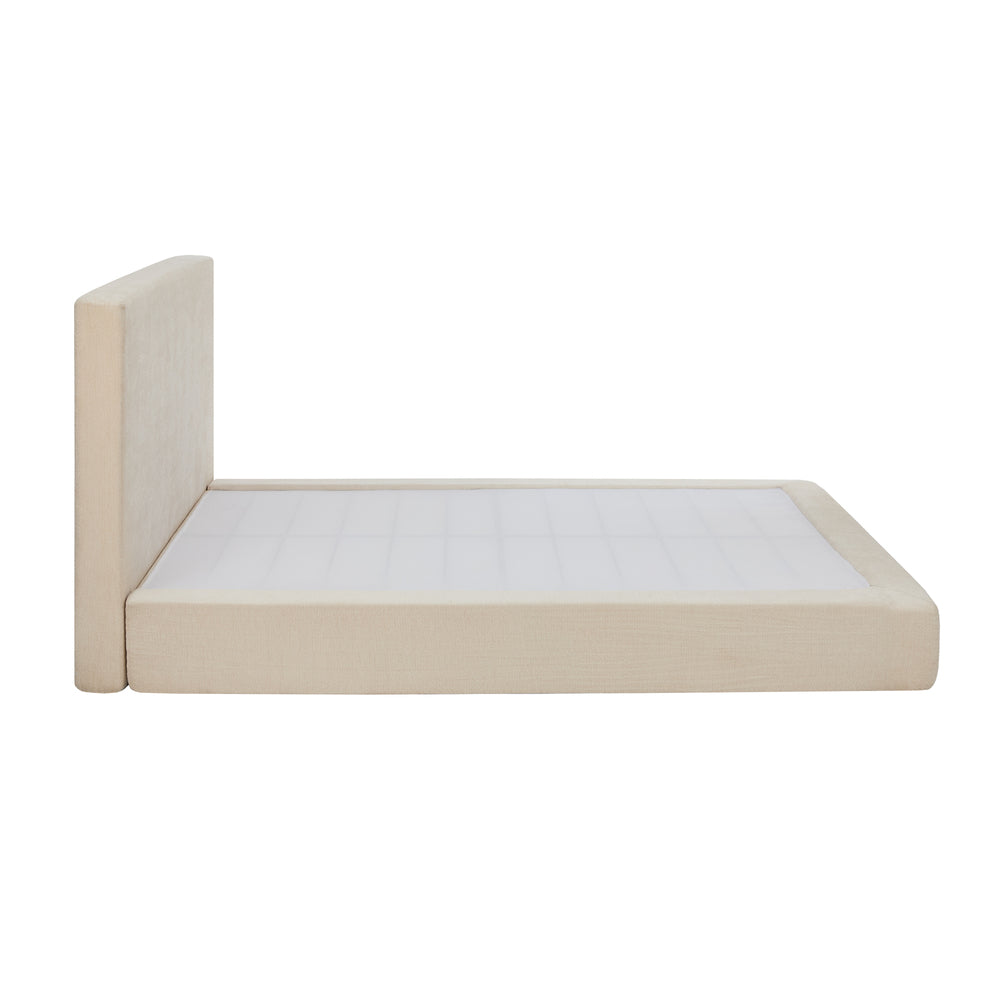Double Upholstered Fabric Bed Frame Metal Base Chenille Beige