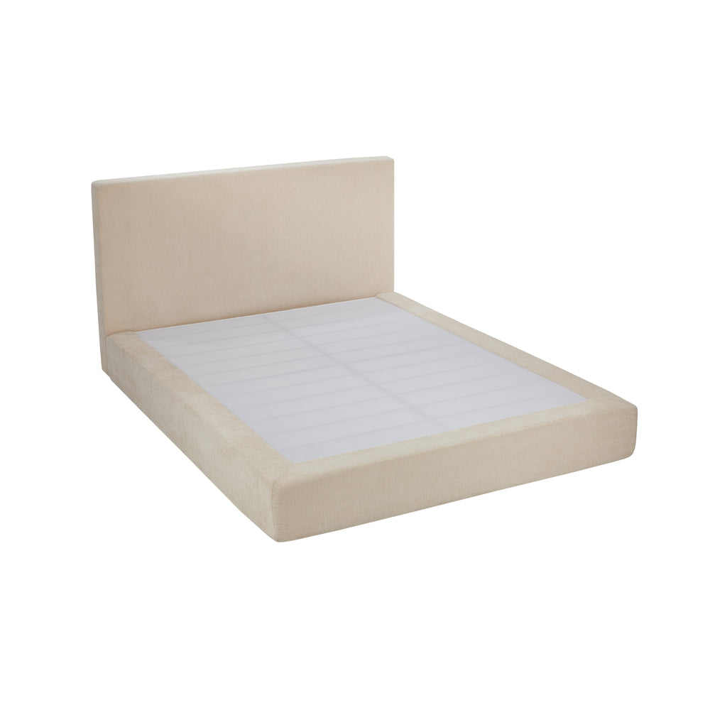 Double Upholstered Fabric Bed Frame Metal Base Chenille Beige