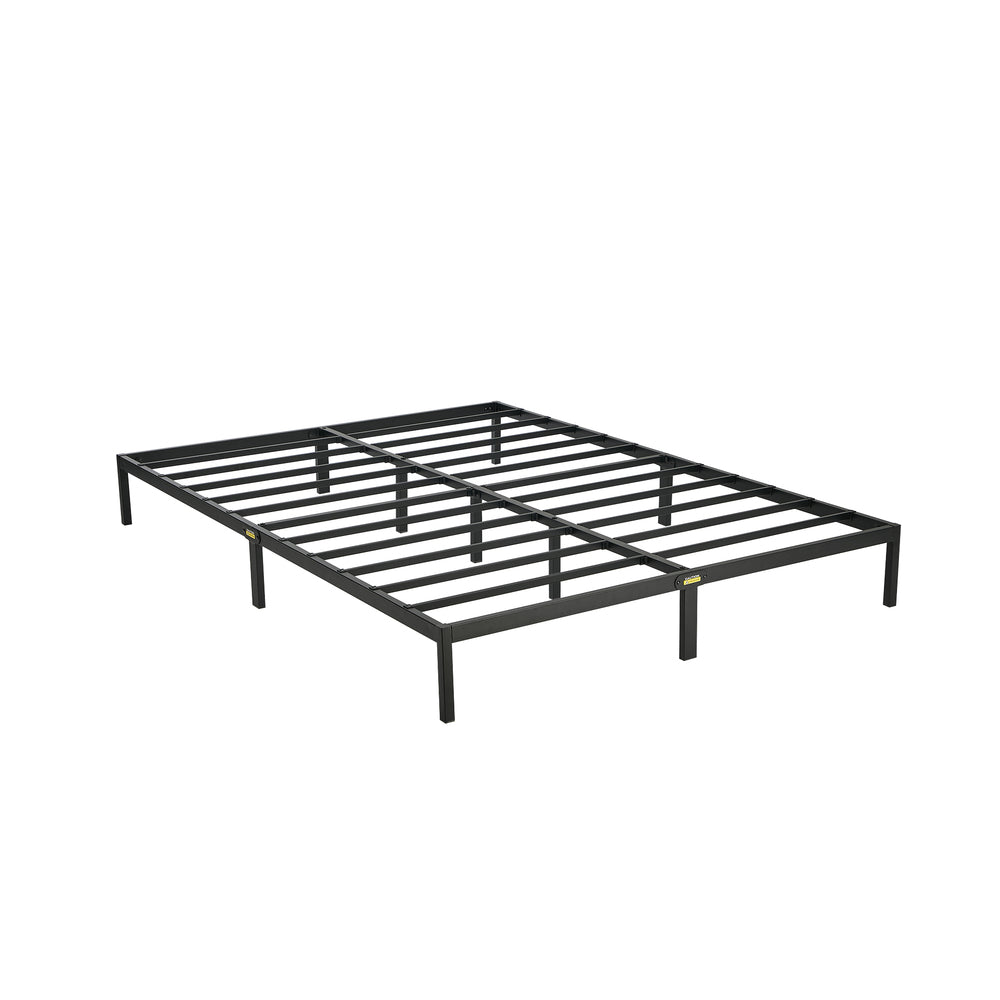 Double Upholstered Fabric Bed Frame Metal Base Chenille Beige