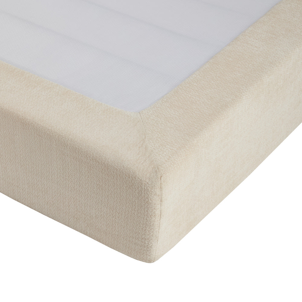Double Upholstered Fabric Bed Frame Metal Base Chenille Beige