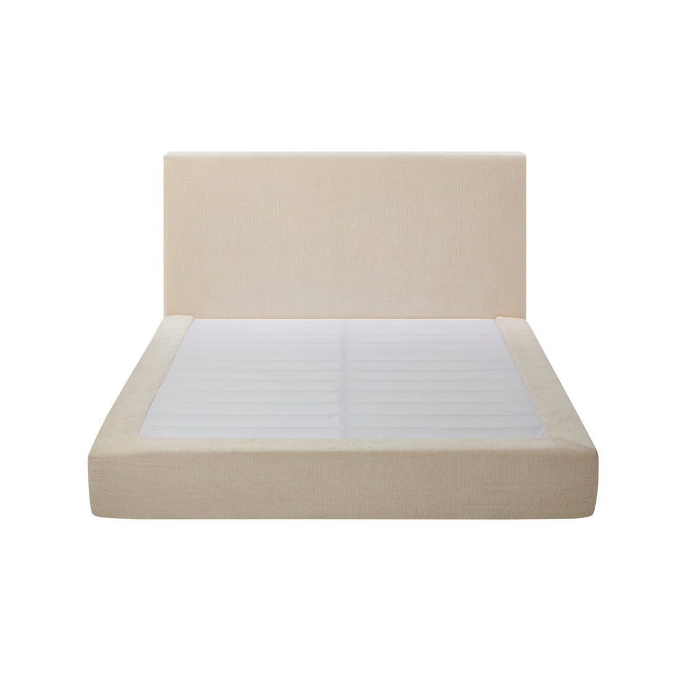 Queen Upholstered Fabric Bed Frame Metal Base Chenille Beige