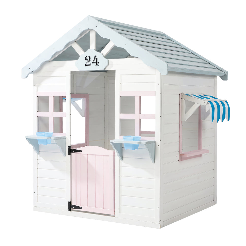 Mazam Kids Wooden Cubby House, Outdoor Playhouse with Windows & Magnetic Door