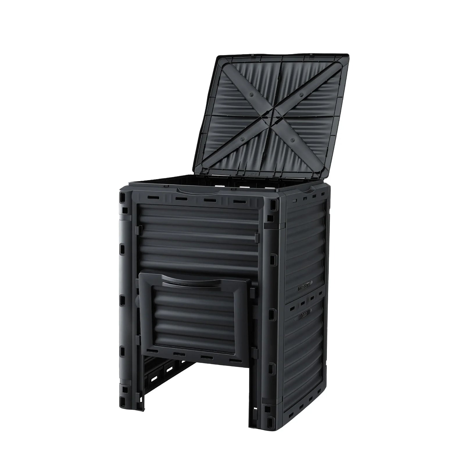 Compost Bin 300L Heavy-Duty Black Outdoor Composter with Top Lid Bottom Door