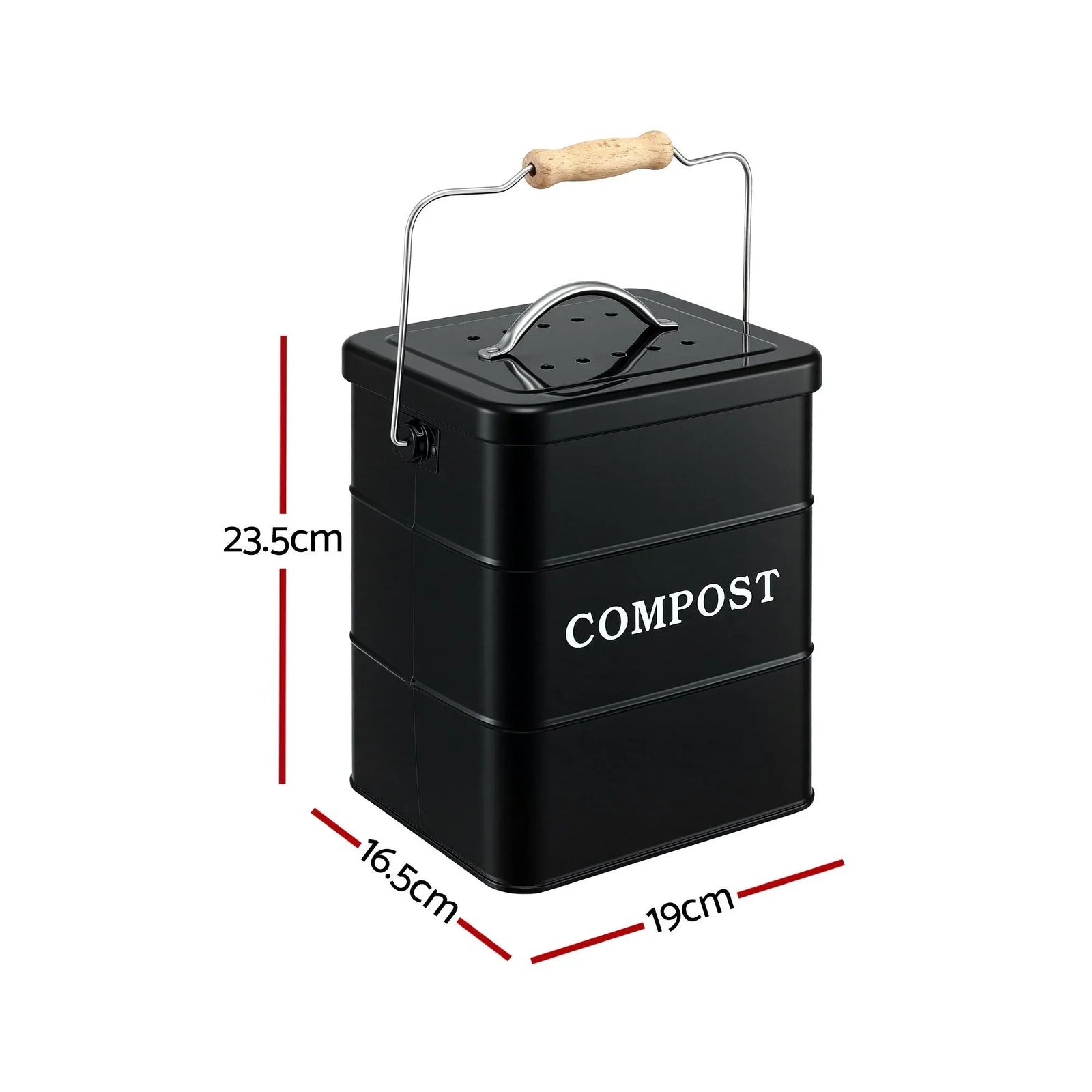5L Compost Bin Kitchen Countertop Food Waste Caddy Black