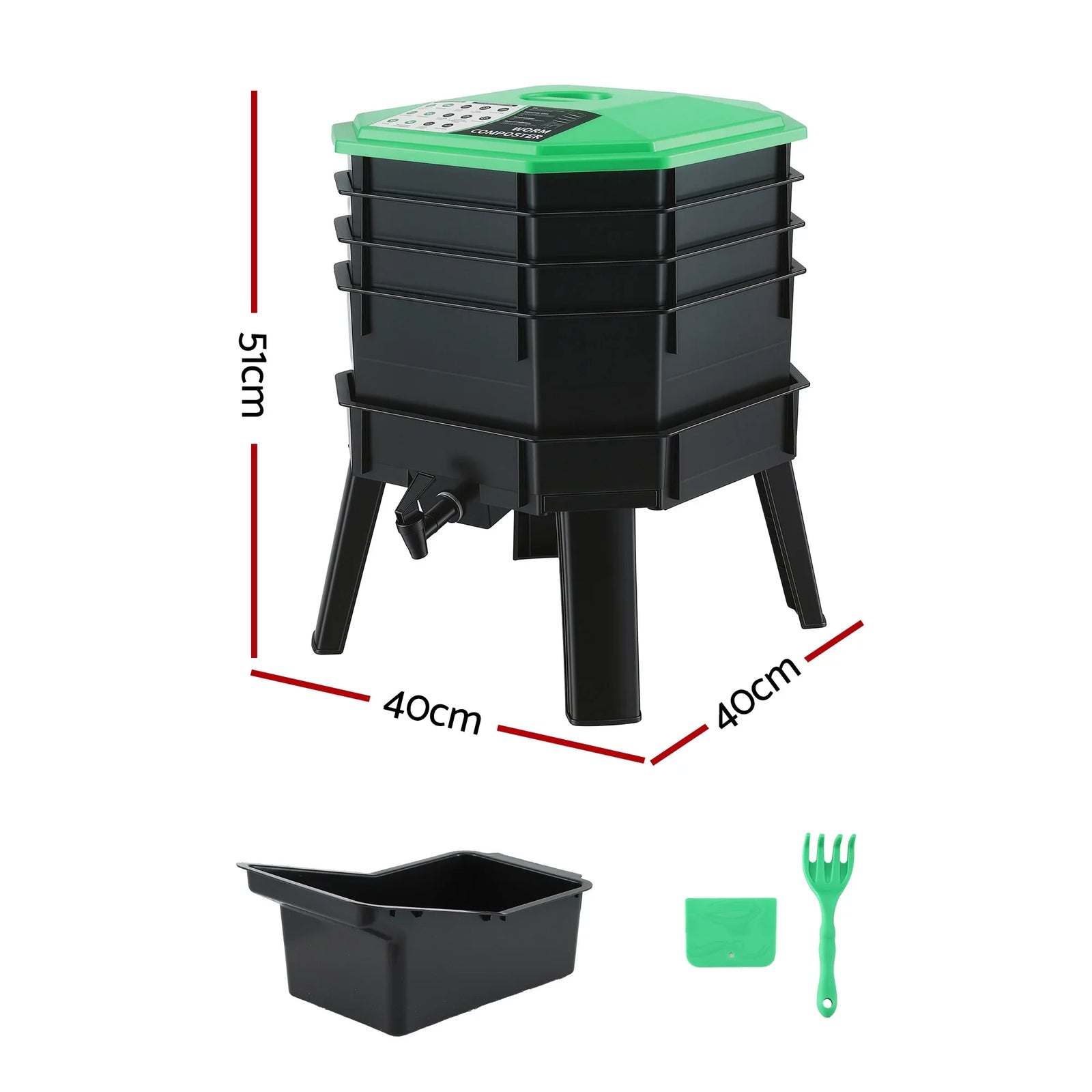 Compost Bin 4-Tray Stackable Worm Farm Composter with Liquid Fertiliser Tap