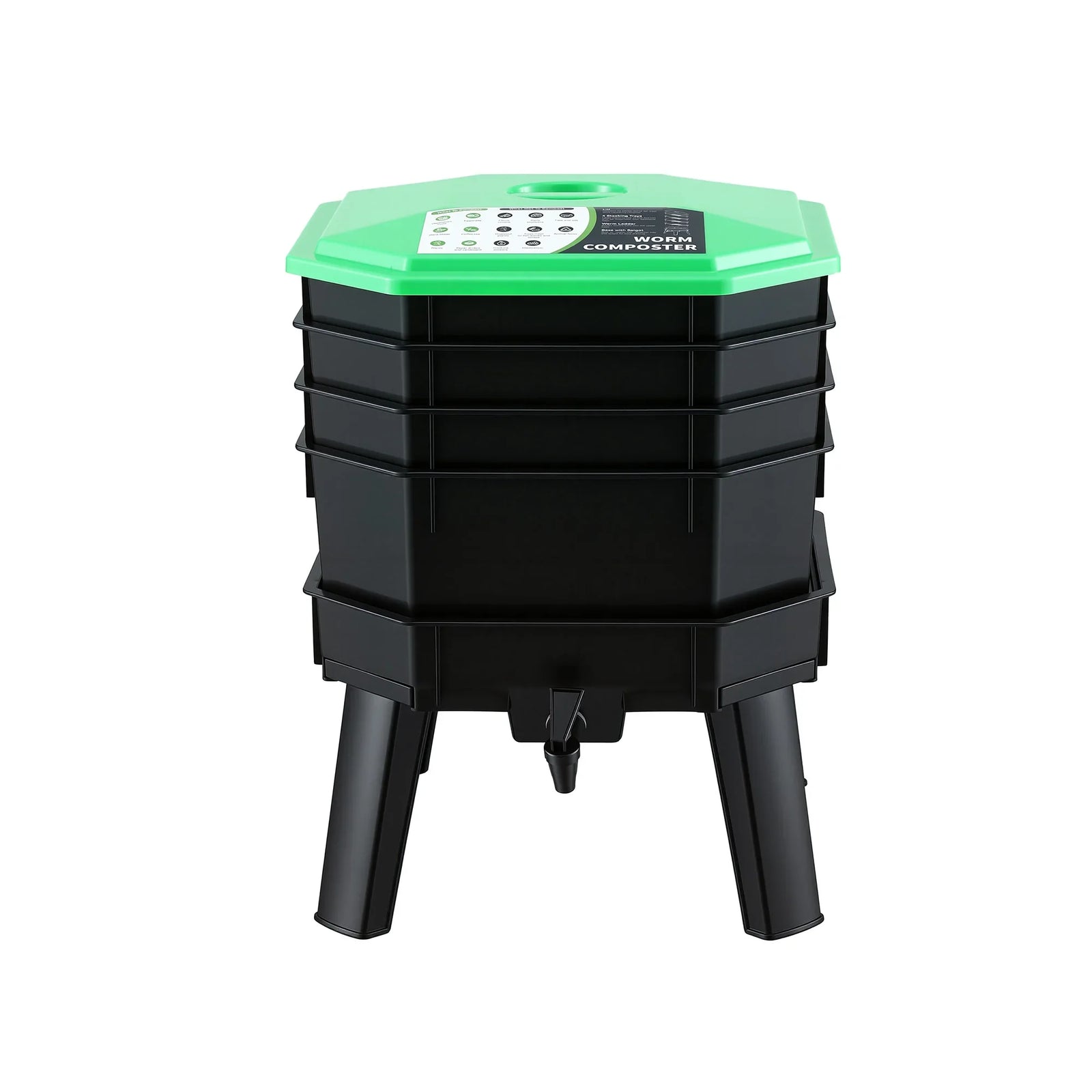 Compost Bin 4-Tray Stackable Worm Farm Composter with Liquid Fertiliser Tap