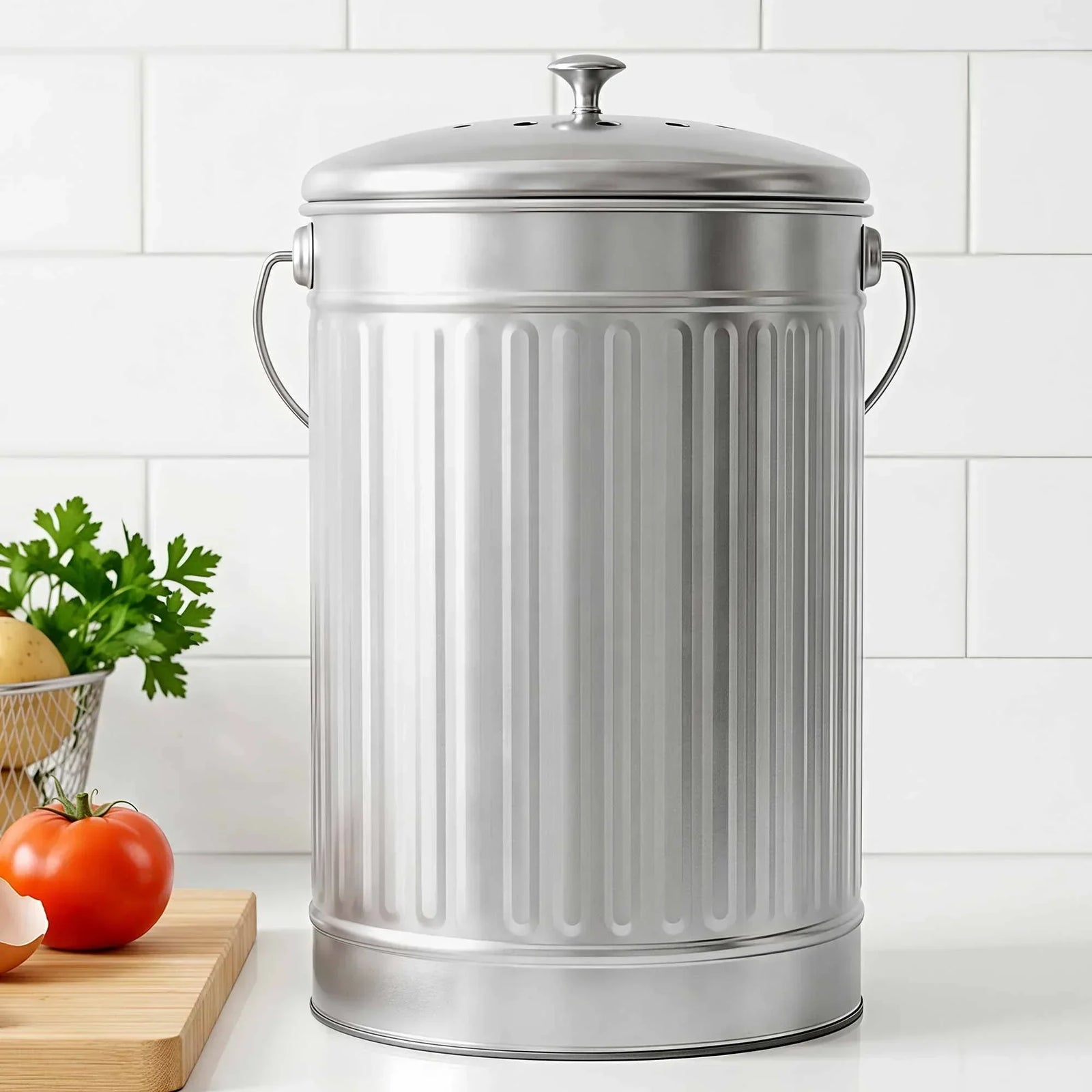 Compost Bin Kitchen Countertop Food Waste Caddy 6L Silver