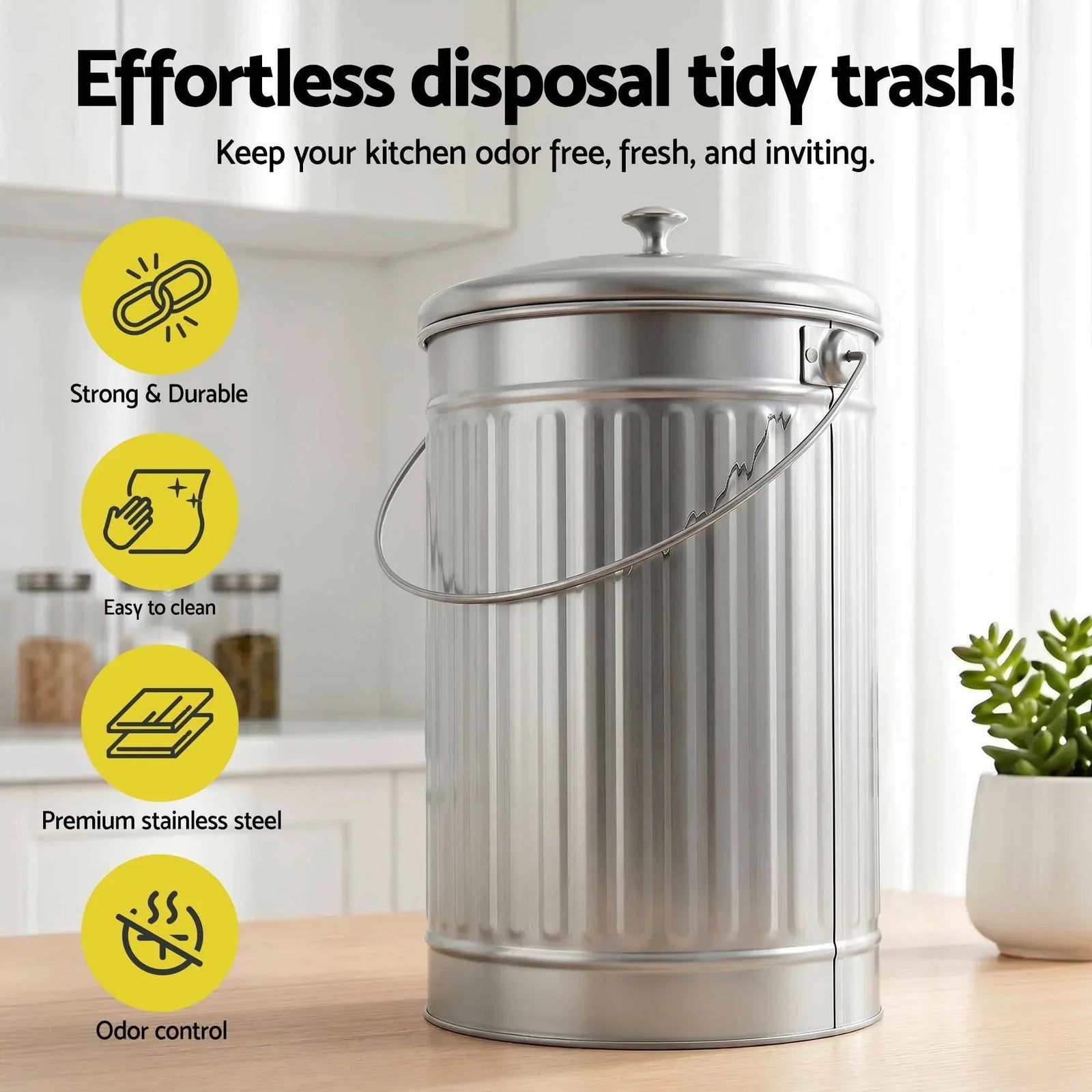 Compost Bin Kitchen Countertop Food Waste Caddy 6L Silver