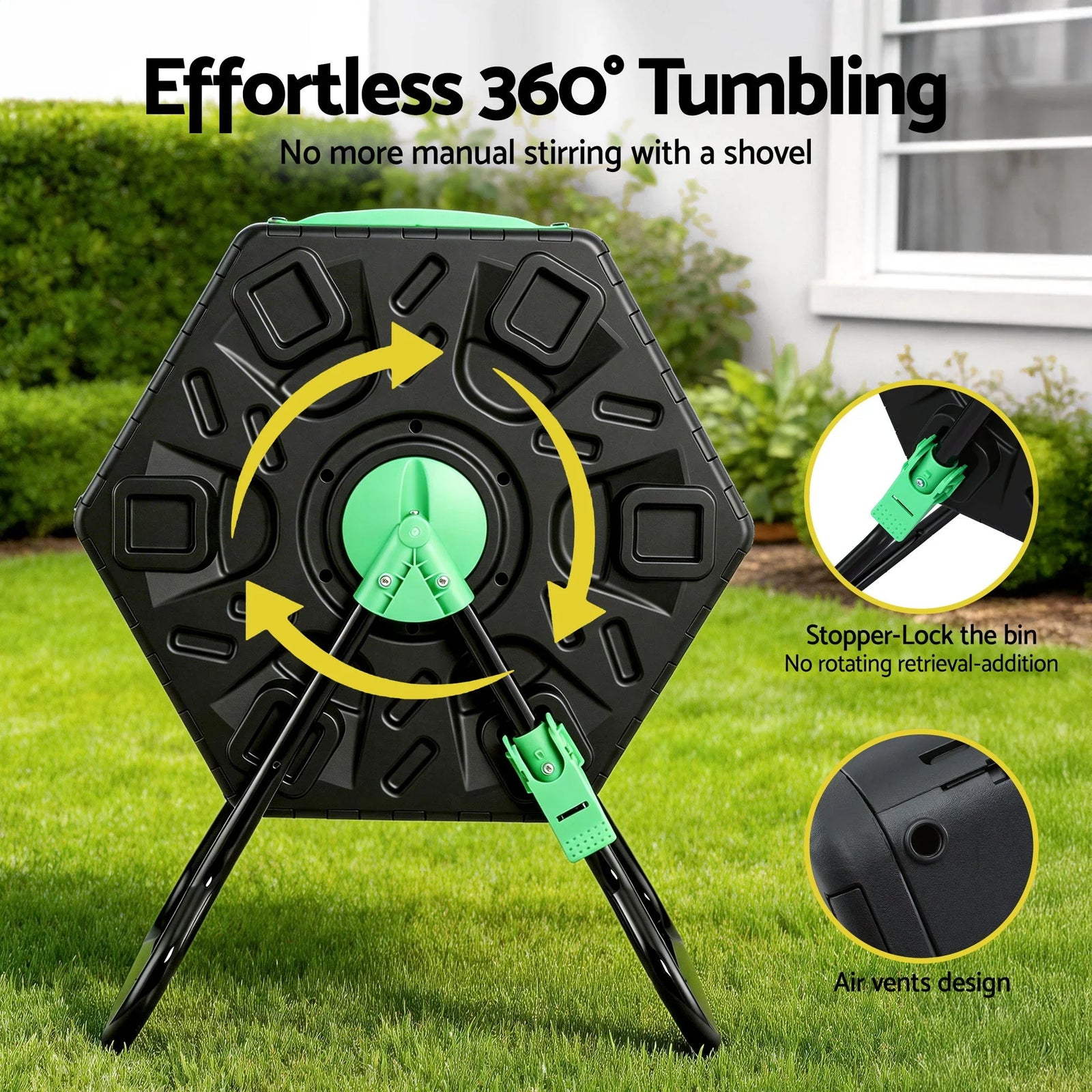 Compost Bin Dual-Chamber 130L Composter Tumbler Rotating Garden Recycle Food Waste