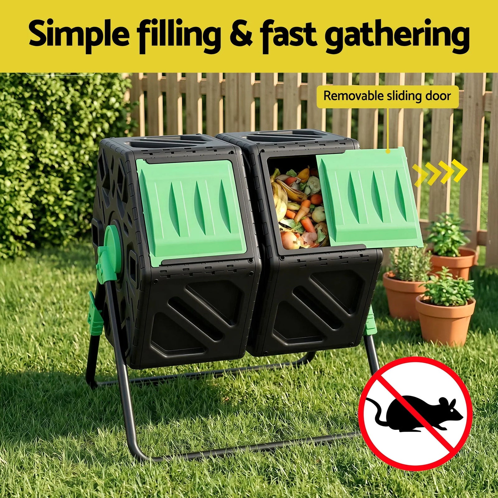 Compost Bin Dual-Chamber 130L Composter Tumbler Rotating Garden Recycle Food Waste