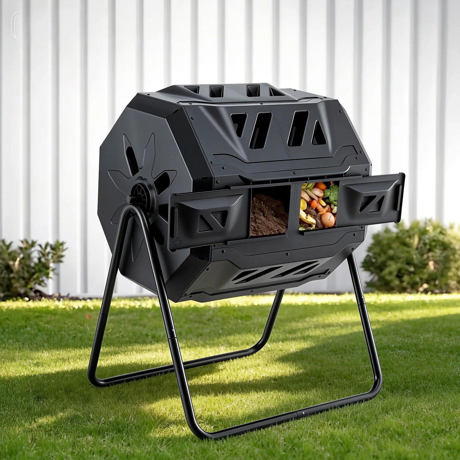 Compost Bin Dual-Chamber 160L Composter Tumbler Rotating Garden Recycle Food Waste