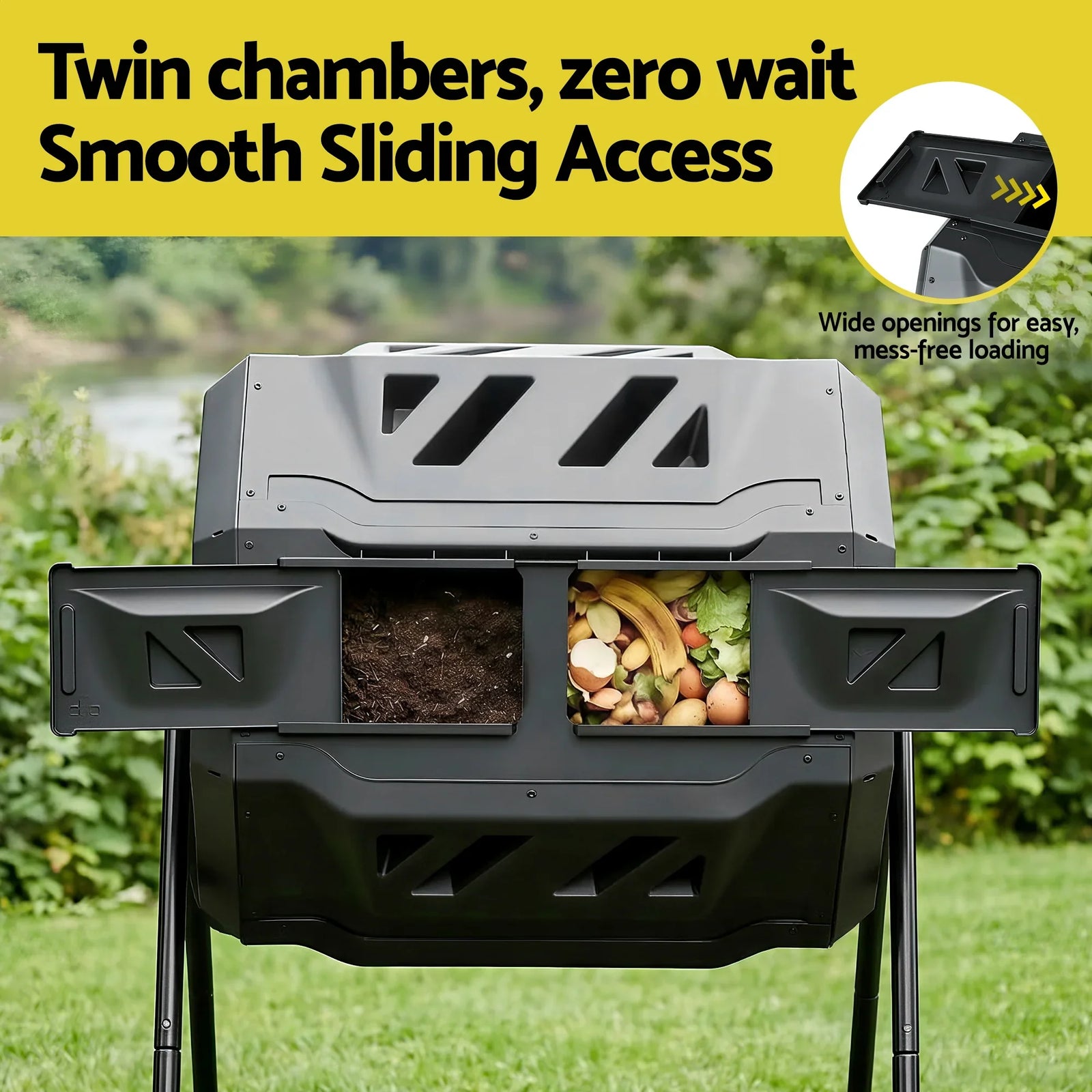 Compost Bin Dual-Chamber 160L Composter Tumbler Rotating Garden Recycle Food Waste